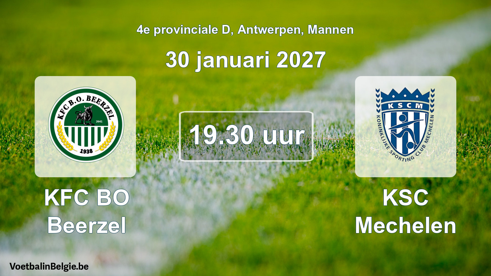 Geplande wedstrijd mannenvoetbal: KFC BO Beerzel - KSC Mechelen (30 januari 2027)