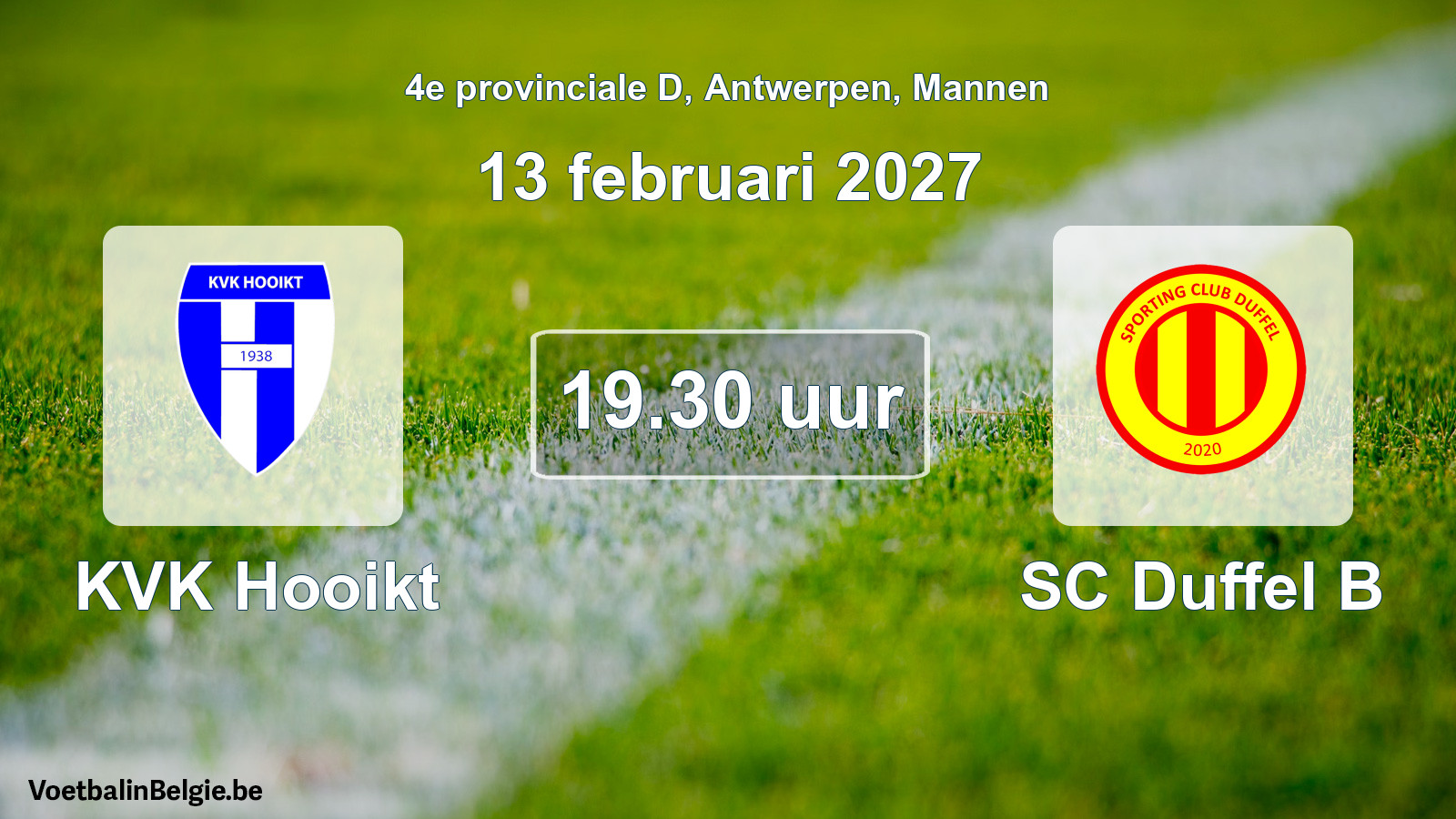 Geplande wedstrijd mannenvoetbal: KVK Hooikt - SC Duffel B (13 februari 2027)