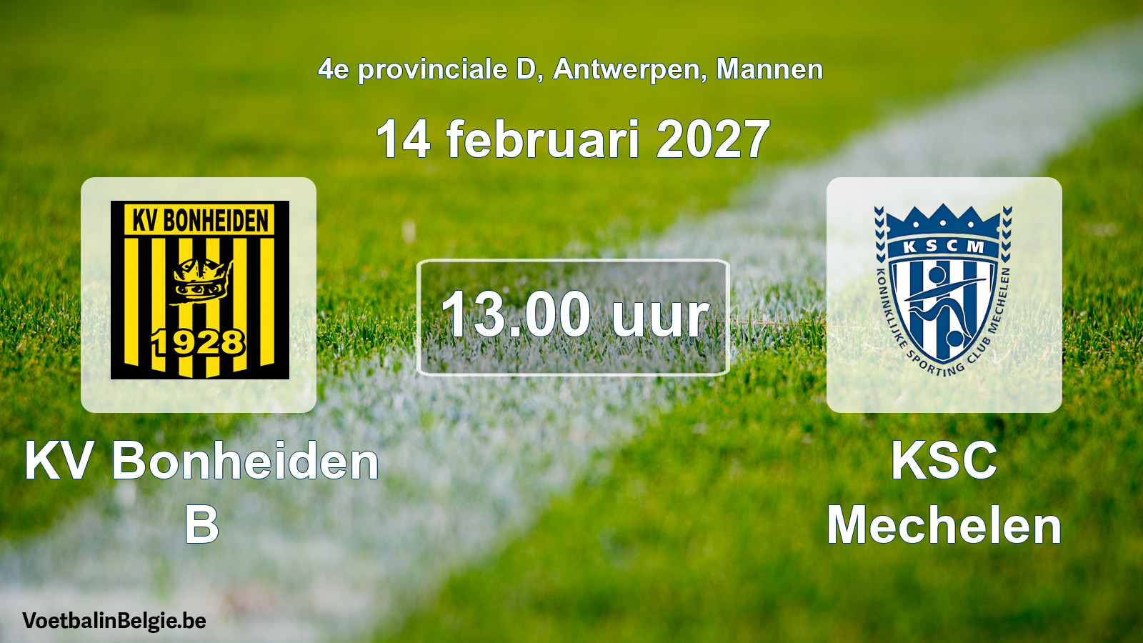 Geplande wedstrijd mannenvoetbal: KV Bonheiden B - KSC Mechelen (14 februari 2027)