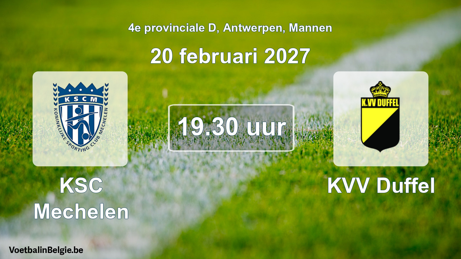 Geplande wedstrijd mannenvoetbal: KSC Mechelen - KVV Duffel (20 februari 2027)