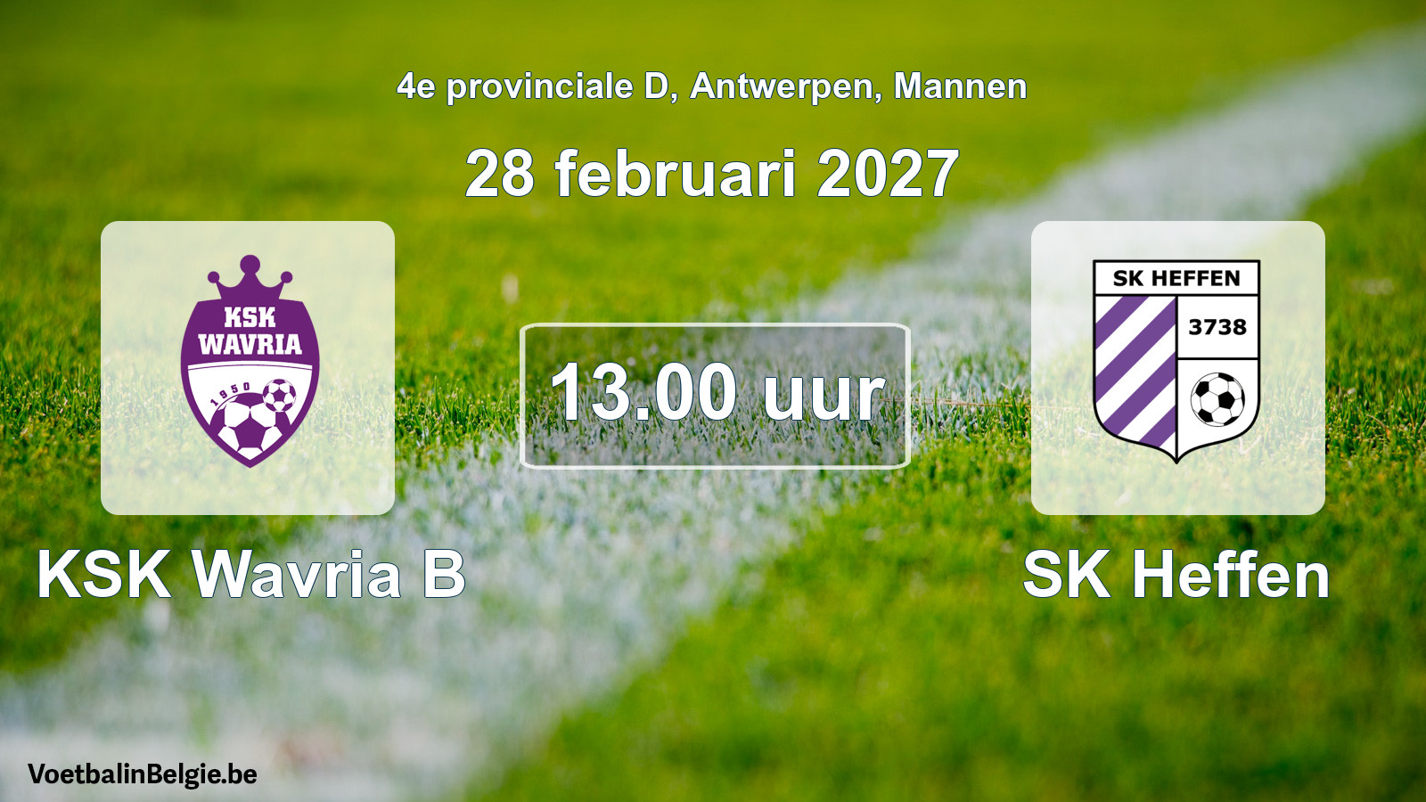 Geplande wedstrijd mannenvoetbal: KSK Wavria B - SK Heffen (28 februari 2027)