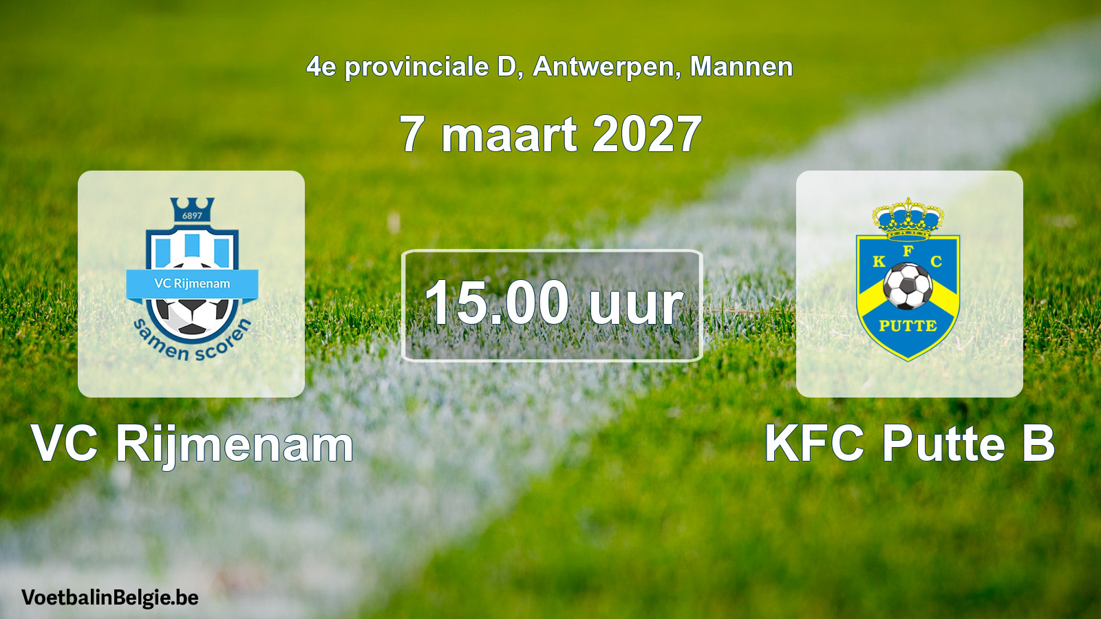 Geplande wedstrijd mannenvoetbal: VC Rijmenam - KFC Putte B (7 maart 2027)