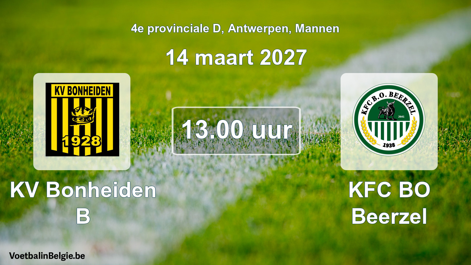 Geplande wedstrijd mannenvoetbal: KV Bonheiden B - KFC BO Beerzel (14 maart 2027)