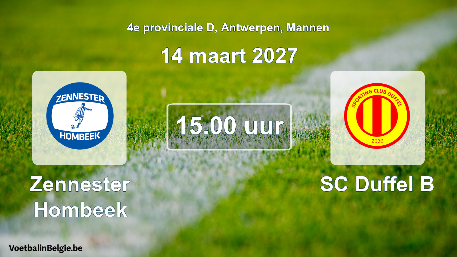 Geplande wedstrijd mannenvoetbal: Zennester Hombeek - SC Duffel B (14 maart 2027)