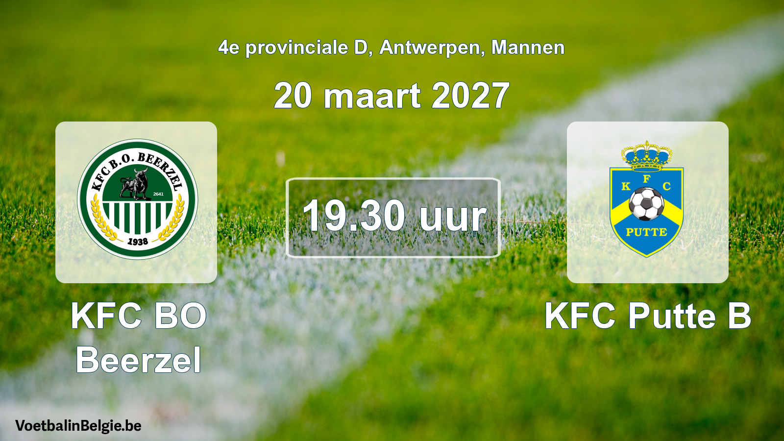 Geplande wedstrijd mannenvoetbal: KFC BO Beerzel - KFC Putte B (20 maart 2027)