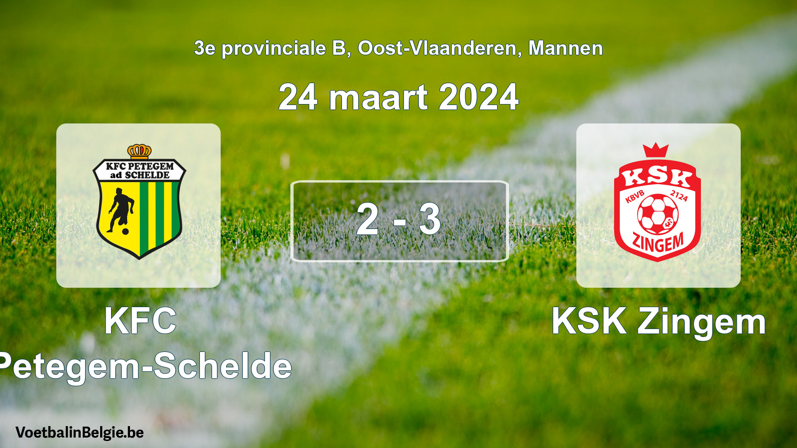 Gespeelde wedstrijd mannenvoetbal: KFC Petegem-Schelde - KSK Zingem 2 - 3 (24 maart 2024)