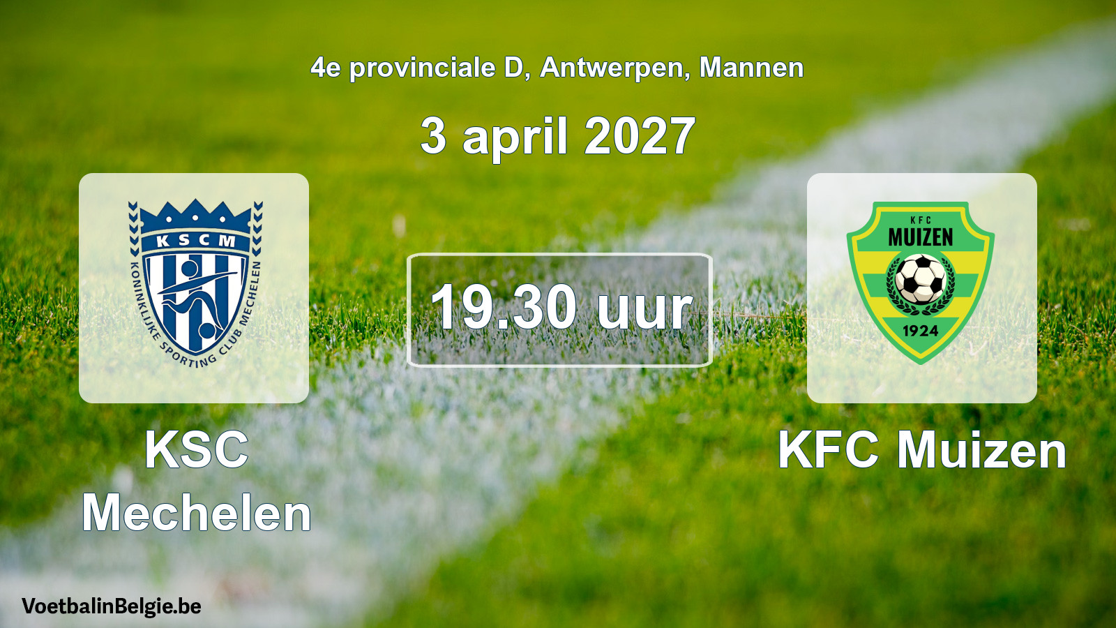 Geplande wedstrijd mannenvoetbal: KSC Mechelen - KFC Muizen (3 april 2027)