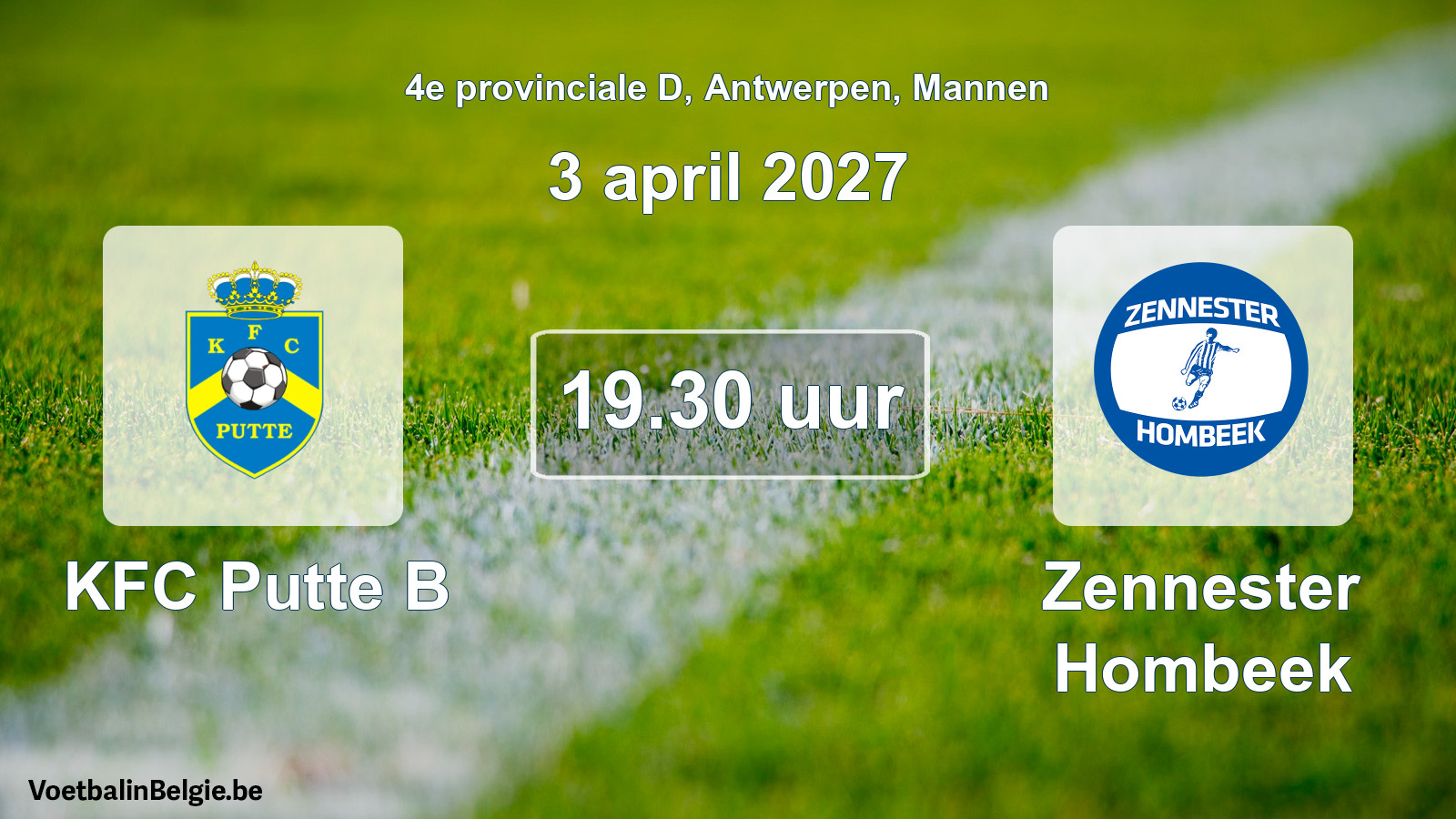 Geplande wedstrijd mannenvoetbal: KFC Putte B - Zennester Hombeek (3 april 2027)