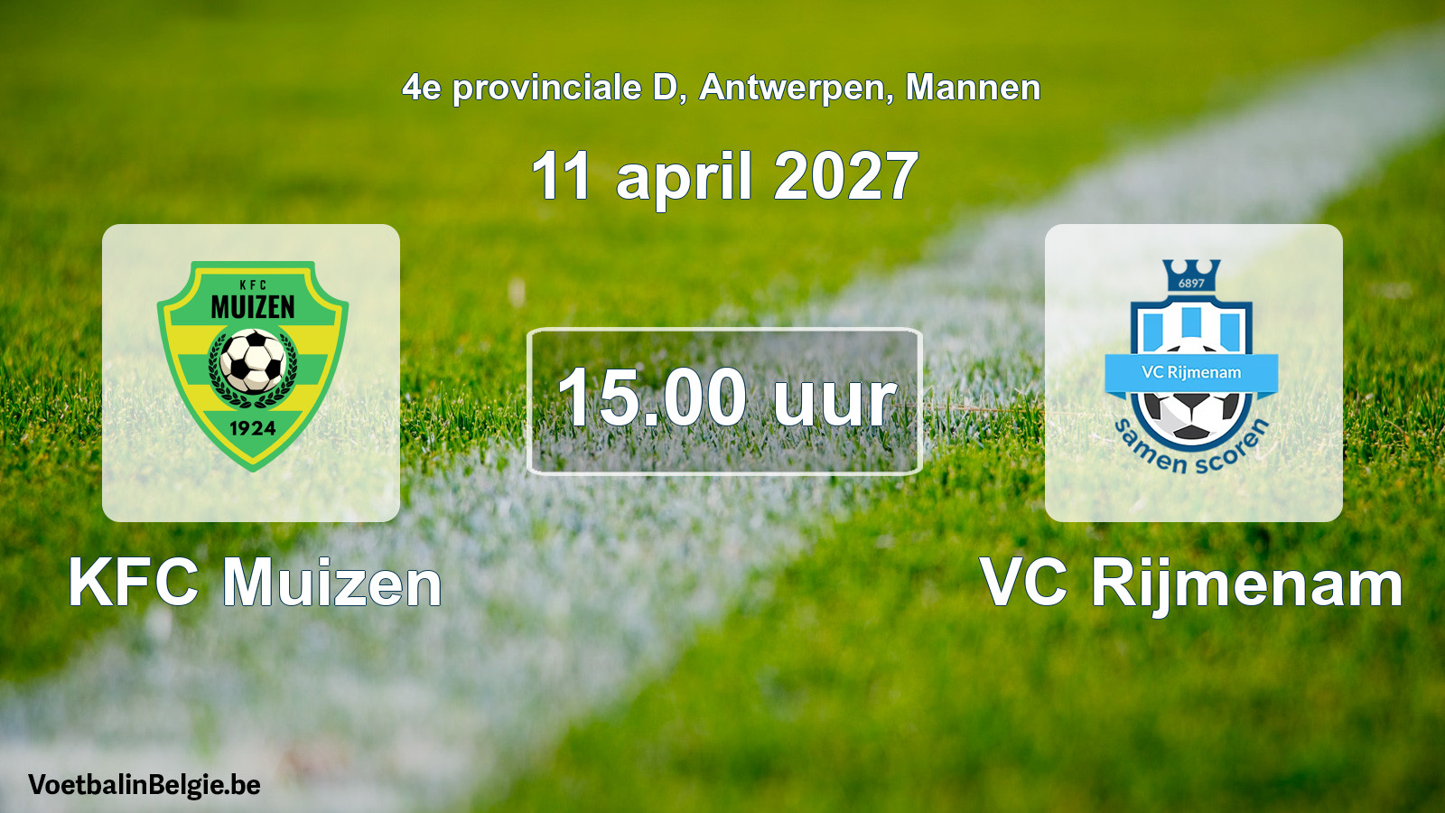 Geplande wedstrijd mannenvoetbal: KFC Muizen - VC Rijmenam (11 april 2027)