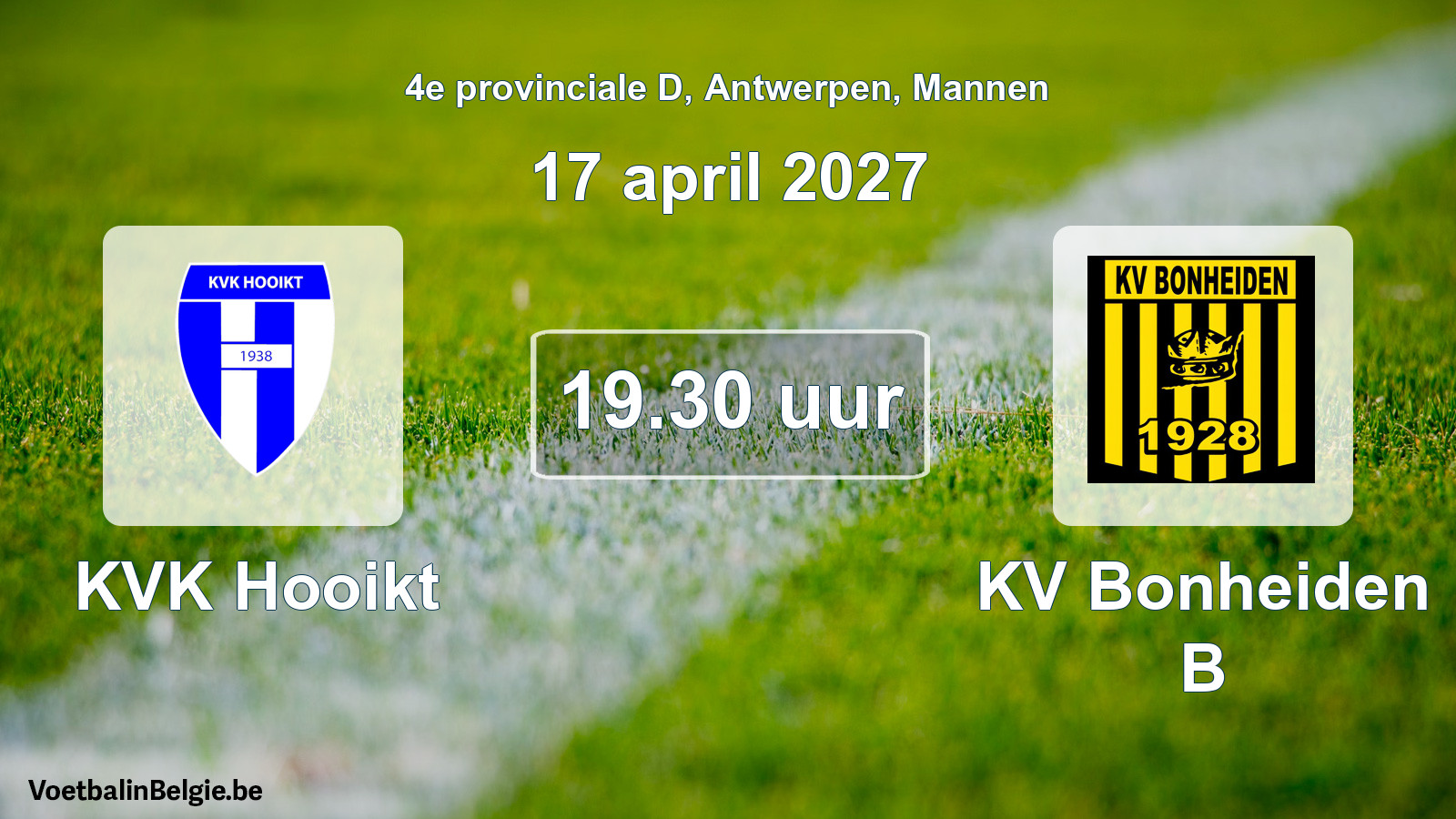 Geplande wedstrijd mannenvoetbal: KVK Hooikt - KV Bonheiden B (17 april 2027)