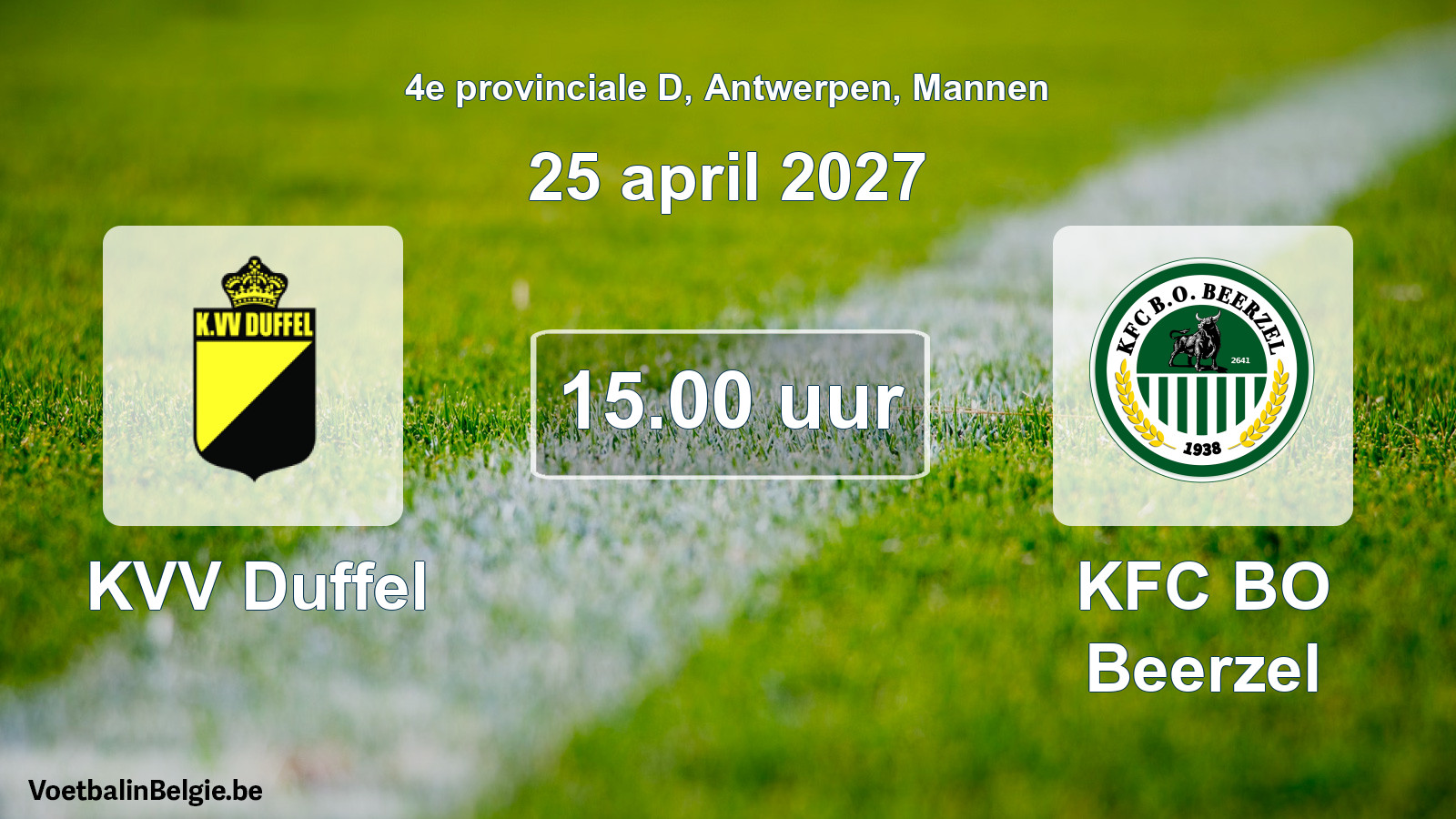 Geplande wedstrijd mannenvoetbal: KVV Duffel - KFC BO Beerzel (25 april 2027)