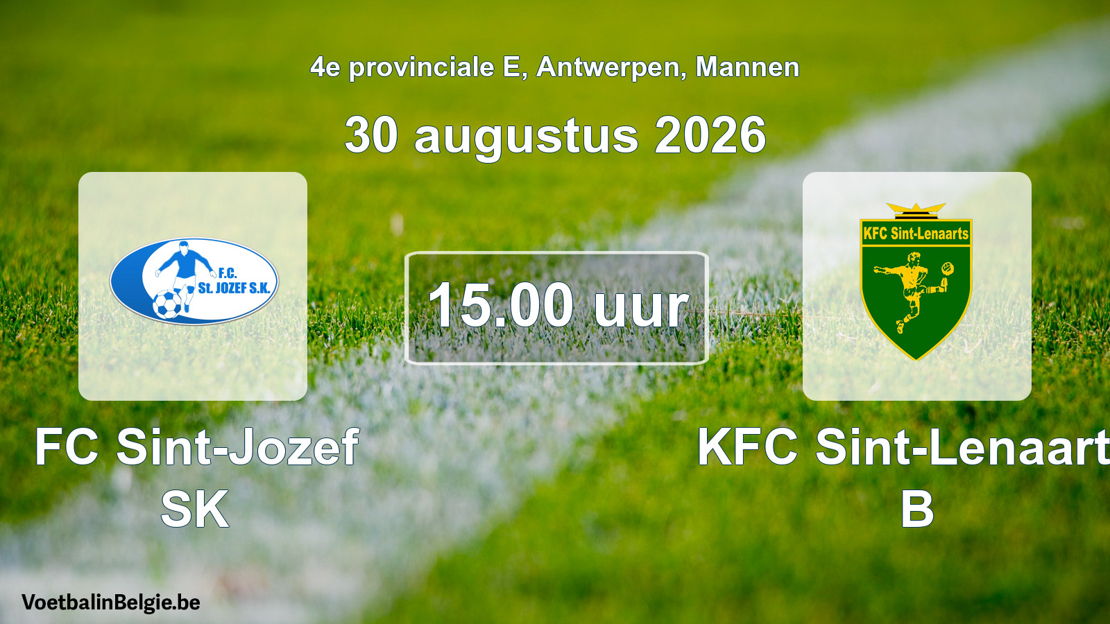 Geplande wedstrijd mannenvoetbal: FC Sint-Jozef SK - KFC Sint-Lenaarts B (30 augustus 2026)