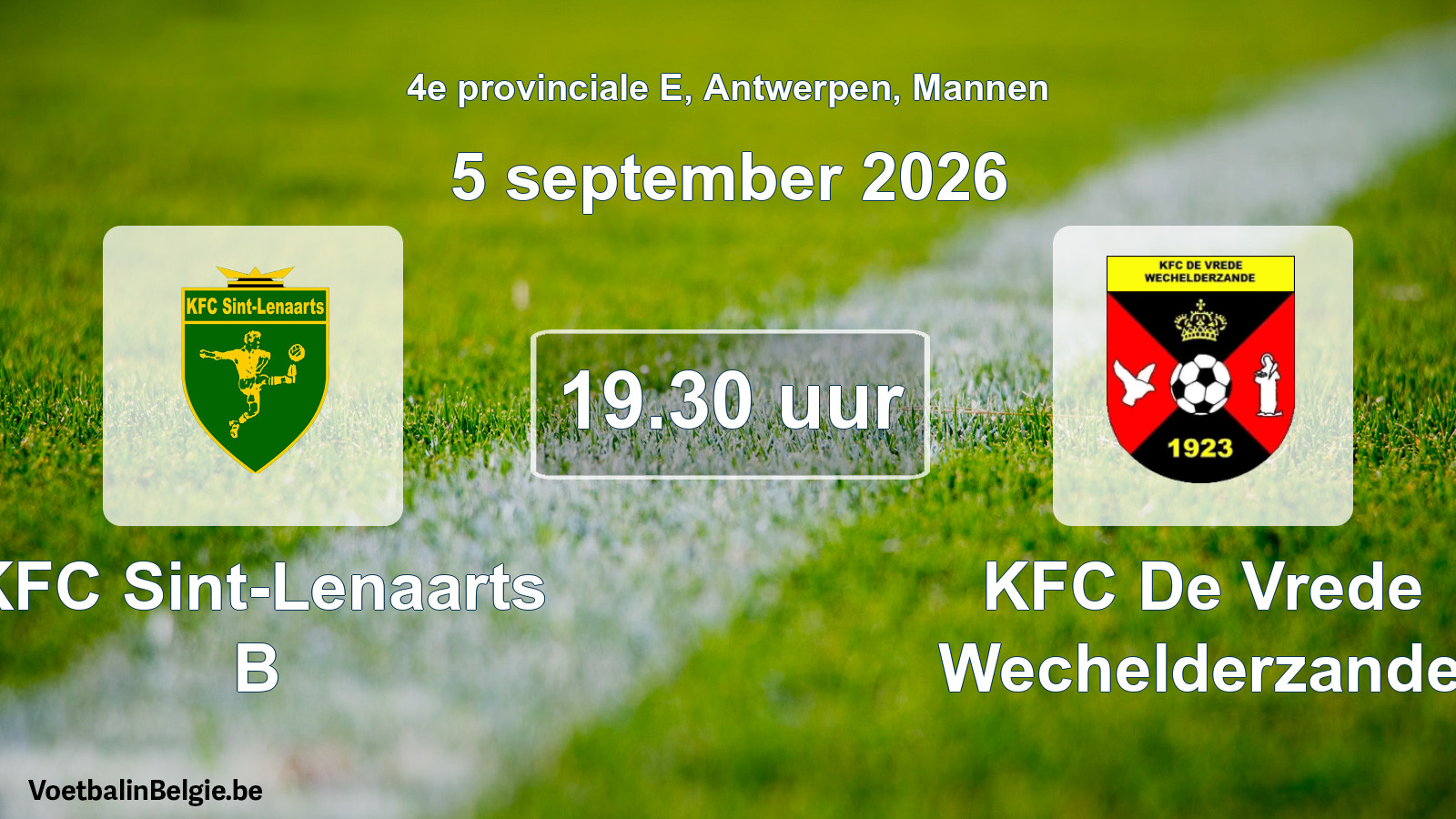 Geplande wedstrijd mannenvoetbal: KFC Sint-Lenaarts B - KFC De Vrede Wechelderzande (5 september 2026)