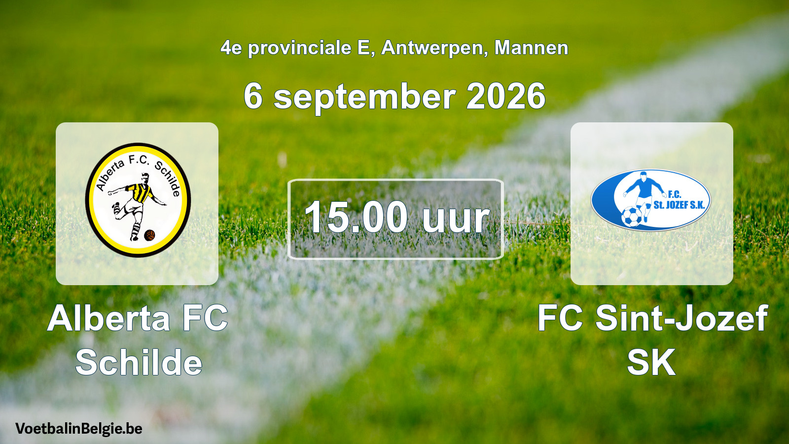 Geplande wedstrijd mannenvoetbal: Alberta FC Schilde - FC Sint-Jozef SK (6 september 2026)