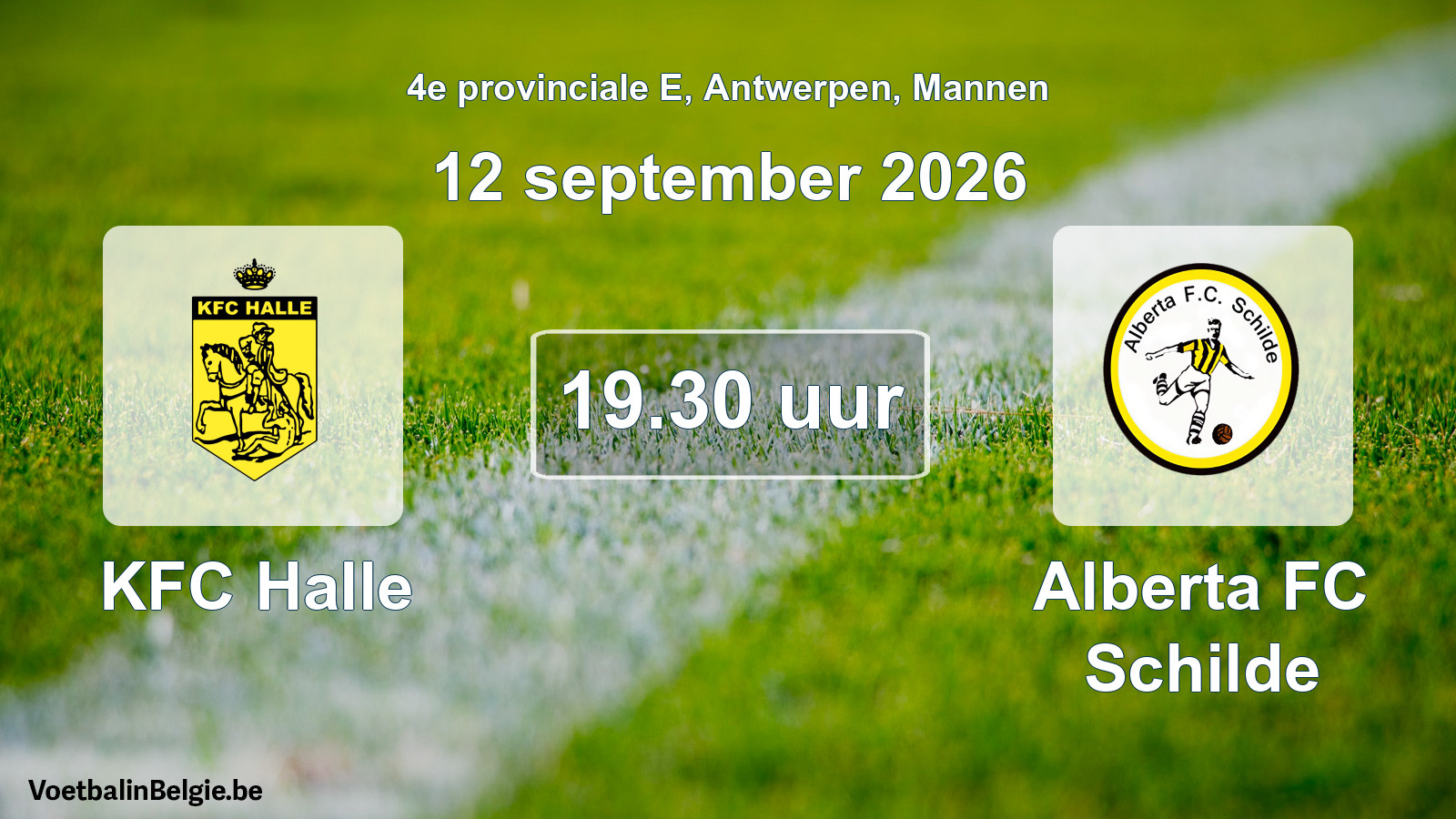 Geplande wedstrijd mannenvoetbal: KFC Halle - Alberta FC Schilde (12 september 2026)