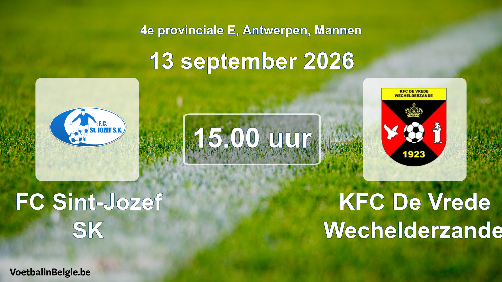 Geplande wedstrijd mannenvoetbal: FC Sint-Jozef SK - KFC De Vrede Wechelderzande (13 september 2026)