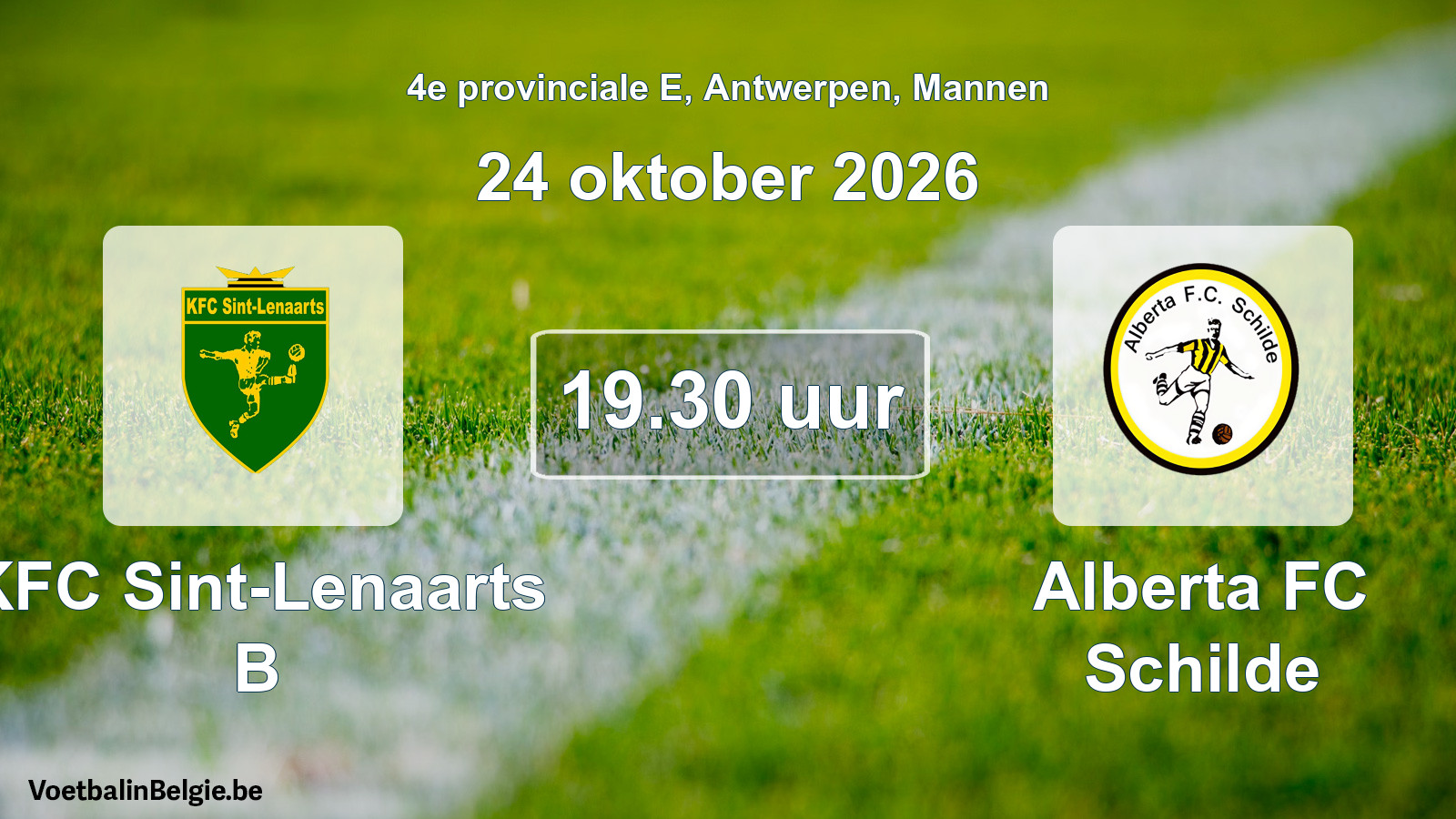 Geplande wedstrijd mannenvoetbal: KFC Sint-Lenaarts B - Alberta FC Schilde (24 oktober 2026)