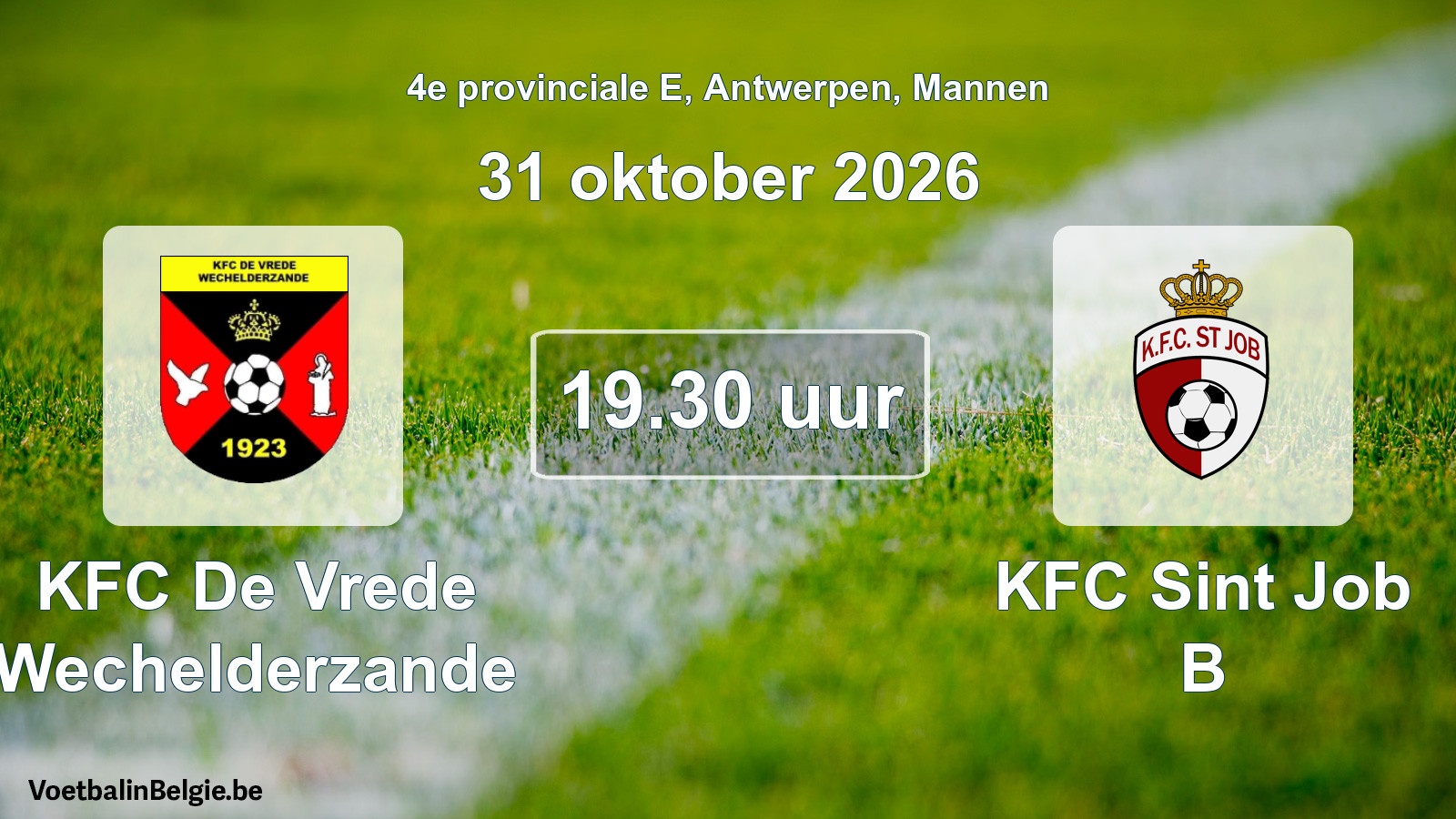 Geplande wedstrijd mannenvoetbal: KFC De Vrede Wechelderzande - KFC Sint Job B (31 oktober 2026)