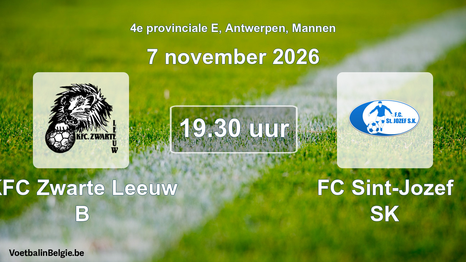 Geplande wedstrijd mannenvoetbal: KFC Zwarte Leeuw B - FC Sint-Jozef SK (7 november 2026)