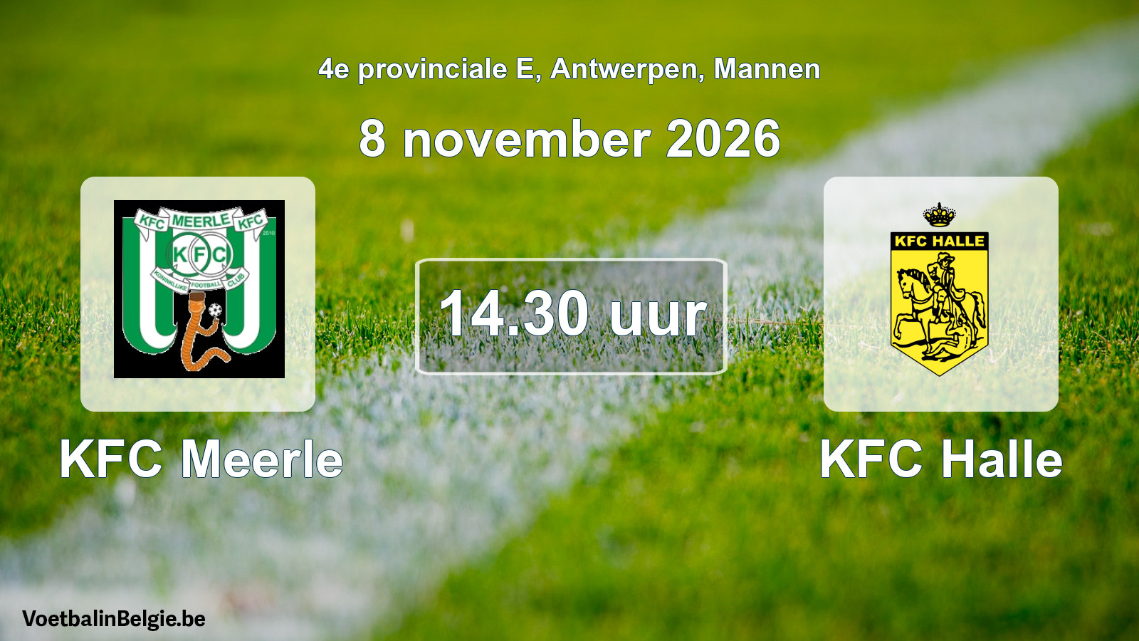 Geplande wedstrijd mannenvoetbal: KFC Meerle - KFC Halle (8 november 2026)
