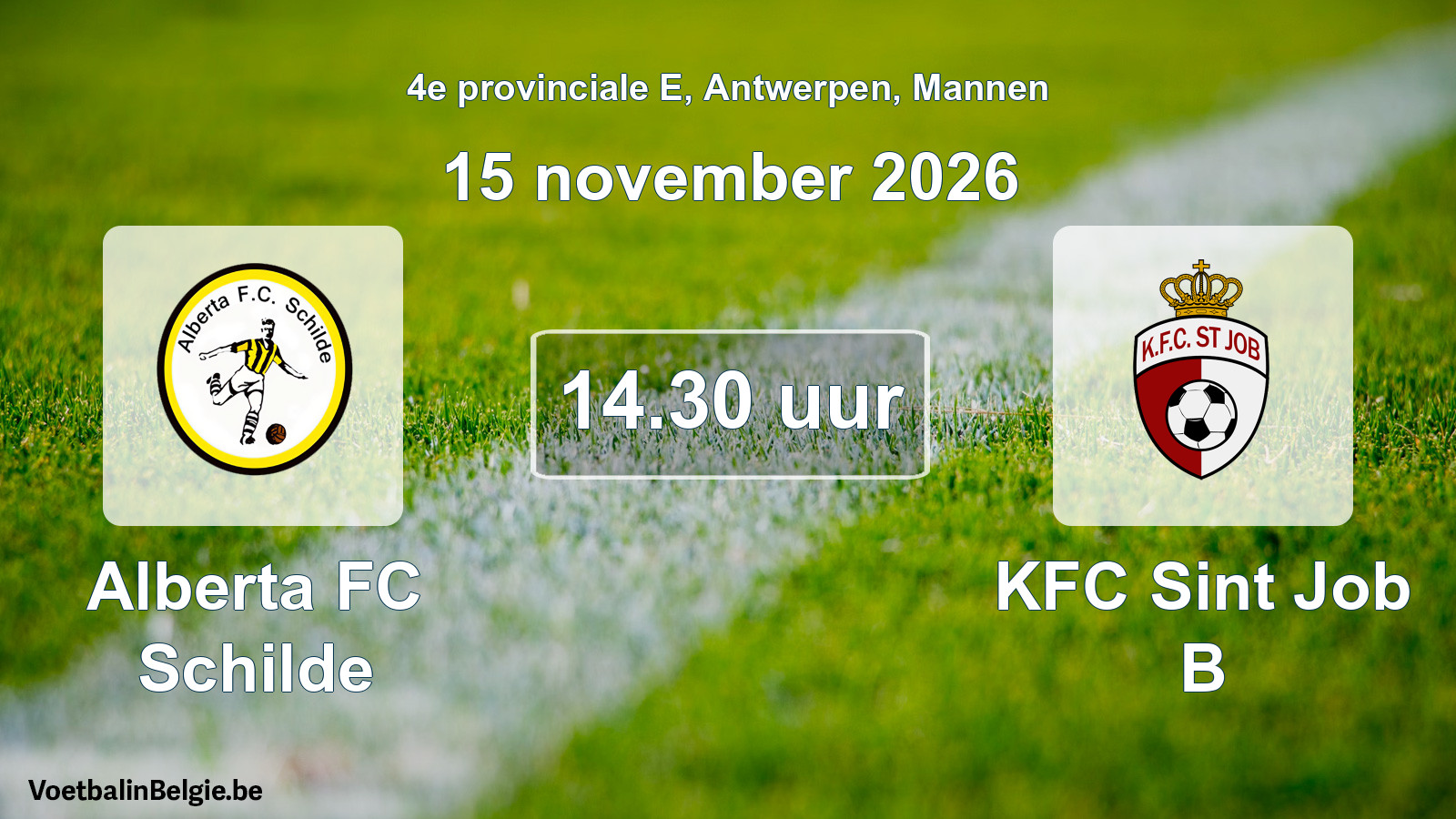 Geplande wedstrijd mannenvoetbal: Alberta FC Schilde - KFC Sint Job B (15 november 2026)