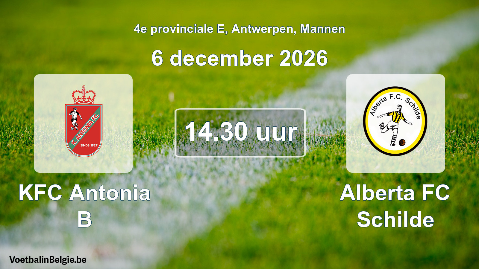 Geplande wedstrijd mannenvoetbal: KFC Antonia B - Alberta FC Schilde (6 december 2026)