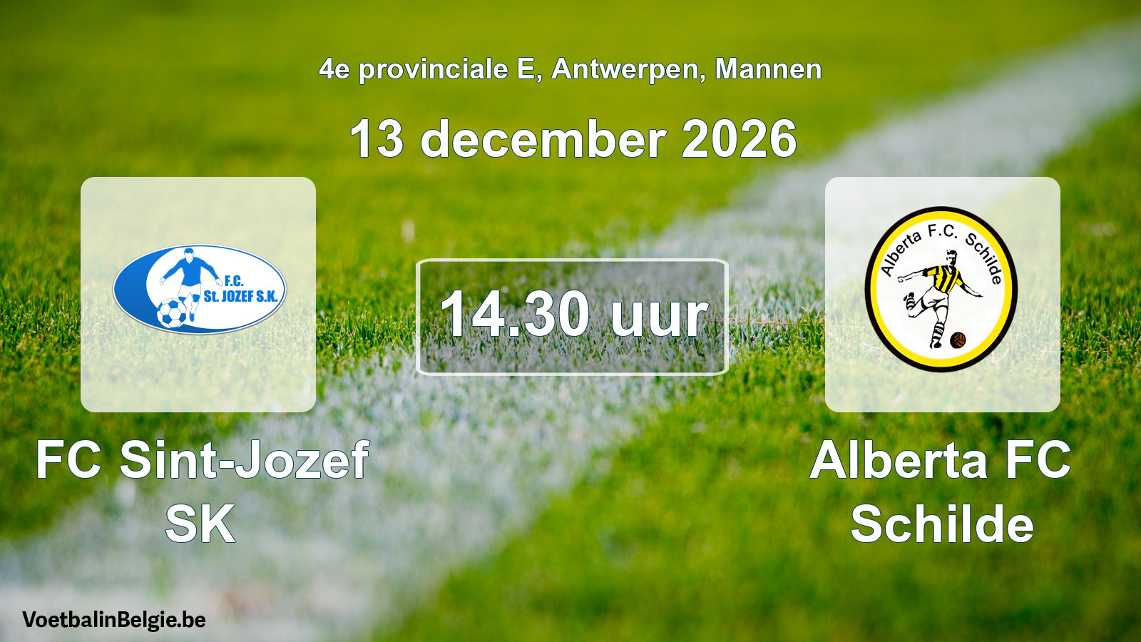 Geplande wedstrijd mannenvoetbal: FC Sint-Jozef SK - Alberta FC Schilde (13 december 2026)