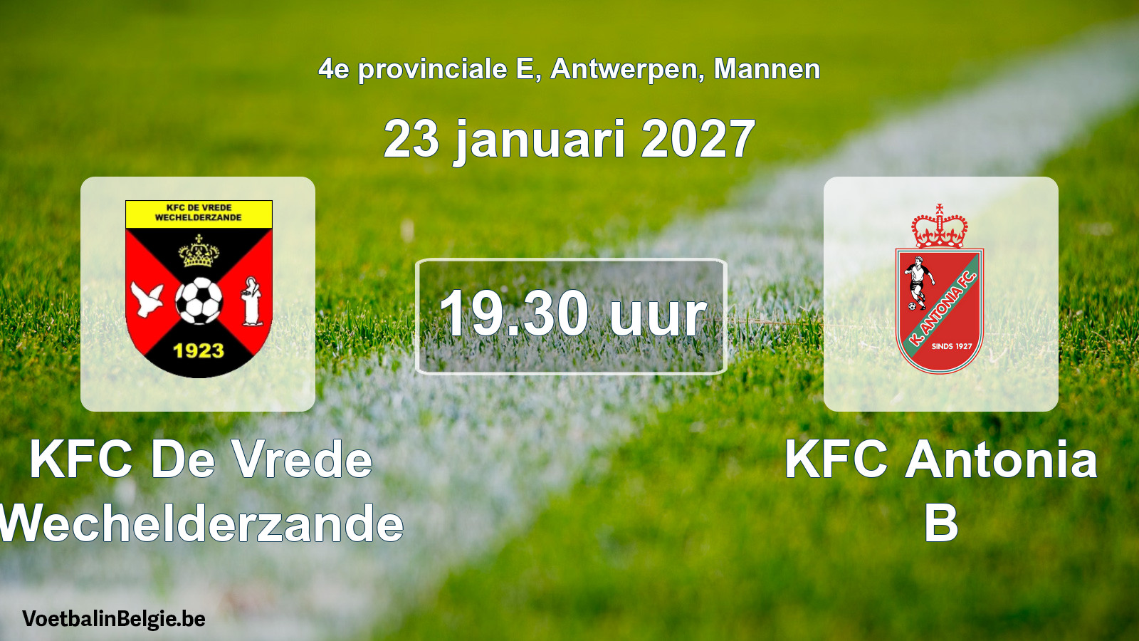 Geplande wedstrijd mannenvoetbal: KFC De Vrede Wechelderzande - KFC Antonia B (23 januari 2027)