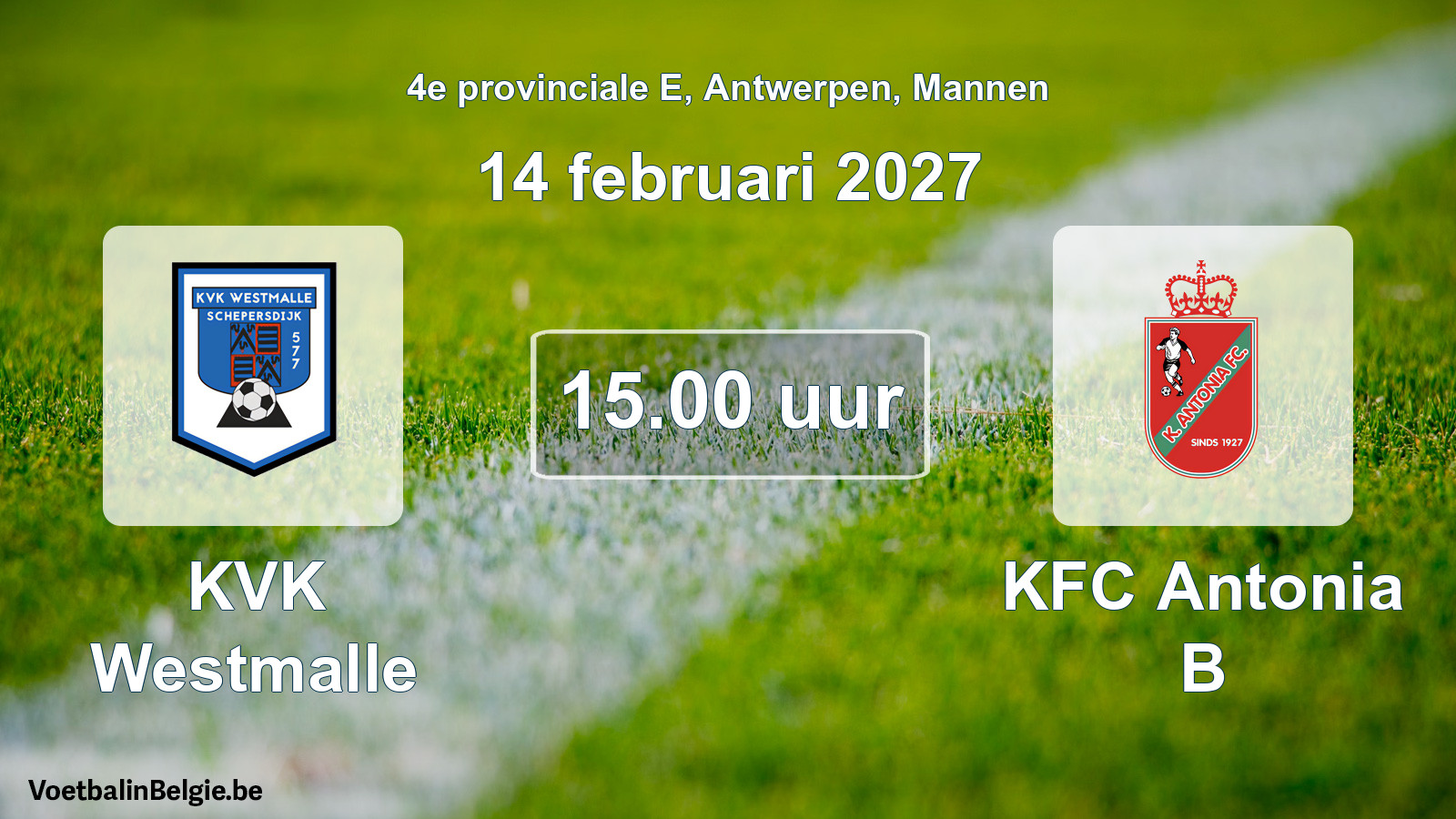 Geplande wedstrijd mannenvoetbal: KVK Westmalle - KFC Antonia B (14 februari 2027)