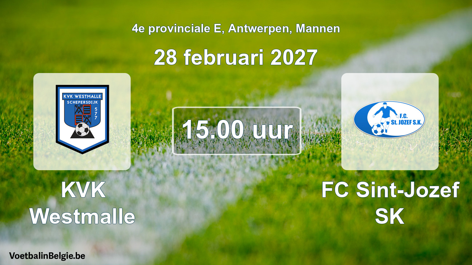 Geplande wedstrijd mannenvoetbal: KVK Westmalle - FC Sint-Jozef SK (28 februari 2027)