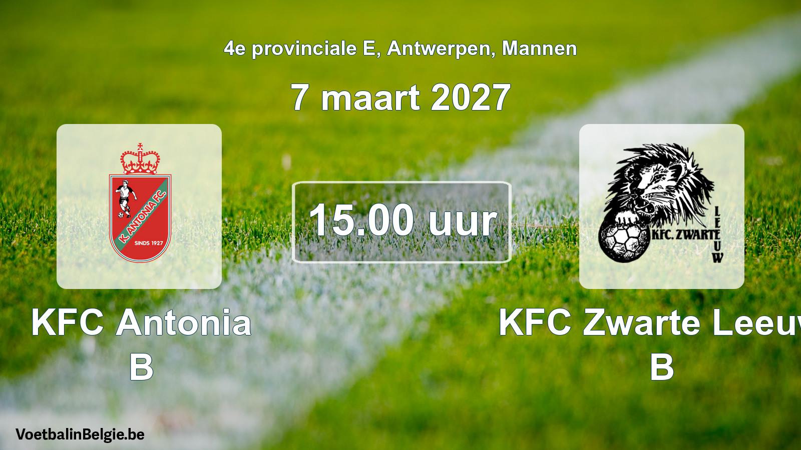Geplande wedstrijd mannenvoetbal: KFC Antonia B - KFC Zwarte Leeuw B (7 maart 2027)