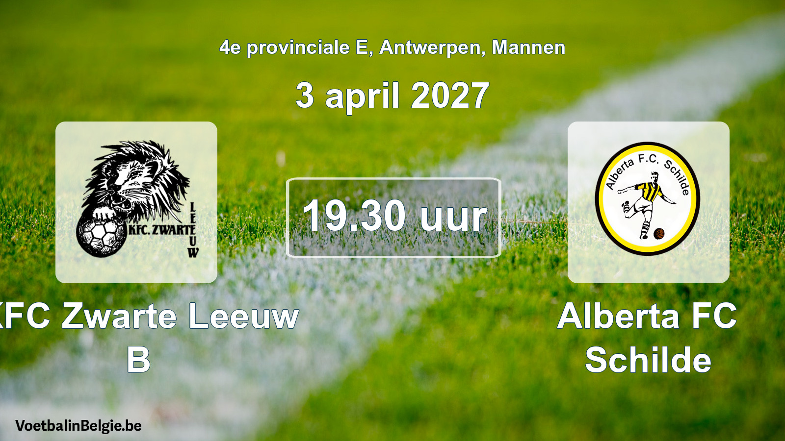 Geplande wedstrijd mannenvoetbal: KFC Zwarte Leeuw B - Alberta FC Schilde (3 april 2027)