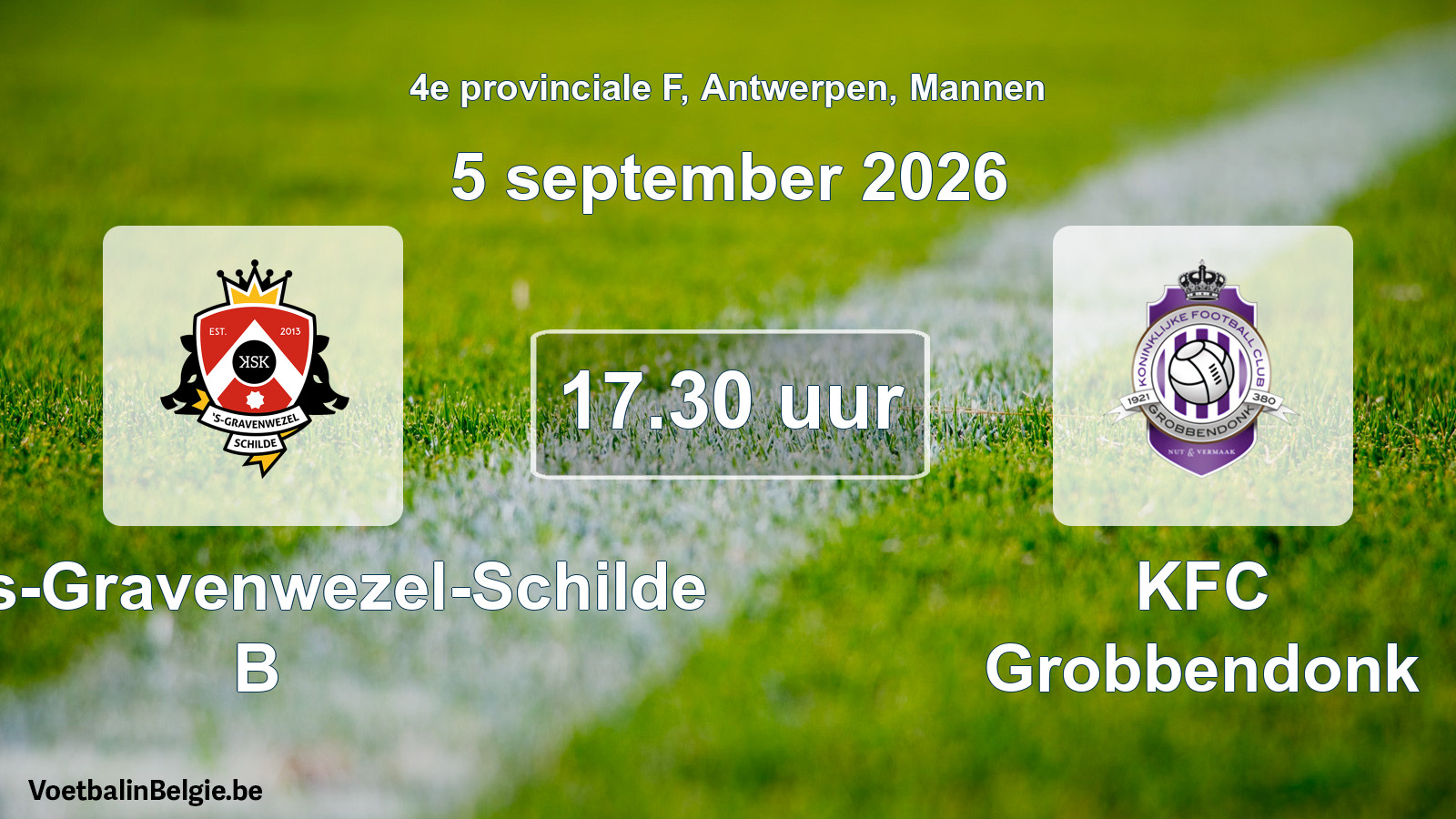 Geplande wedstrijd mannenvoetbal: KSK 's-Gravenwezel-Schilde B - KFC Grobbendonk (5 september 2026)
