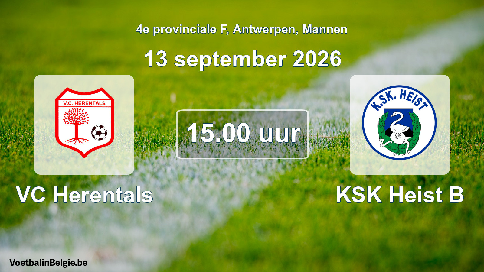 Geplande wedstrijd mannenvoetbal: VC Herentals - KSK Heist B (13 september 2026)