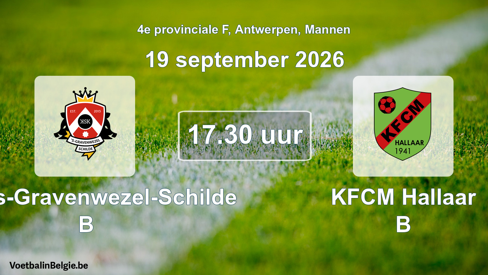 Geplande wedstrijd mannenvoetbal: KSK 's-Gravenwezel-Schilde B - KFCM Hallaar B (19 september 2026)