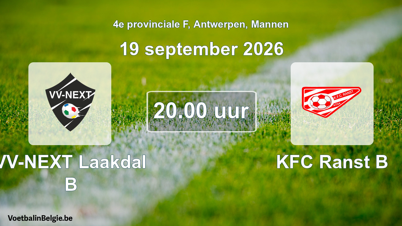Geplande wedstrijd mannenvoetbal: VV-NEXT Laakdal B - KFC Ranst B (19 september 2026)