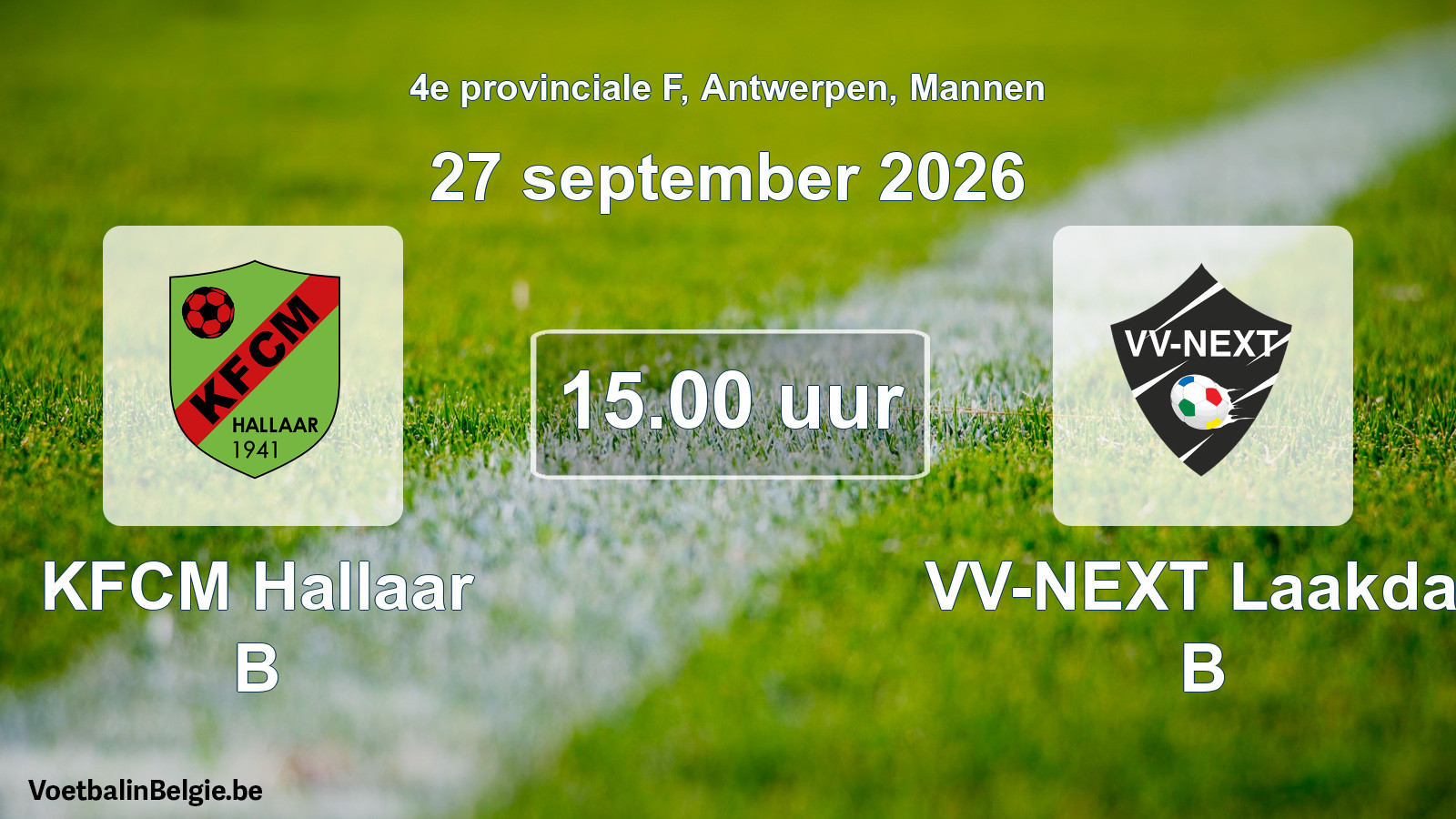 Geplande wedstrijd mannenvoetbal: KFCM Hallaar B - VV-NEXT Laakdal B (27 september 2026)