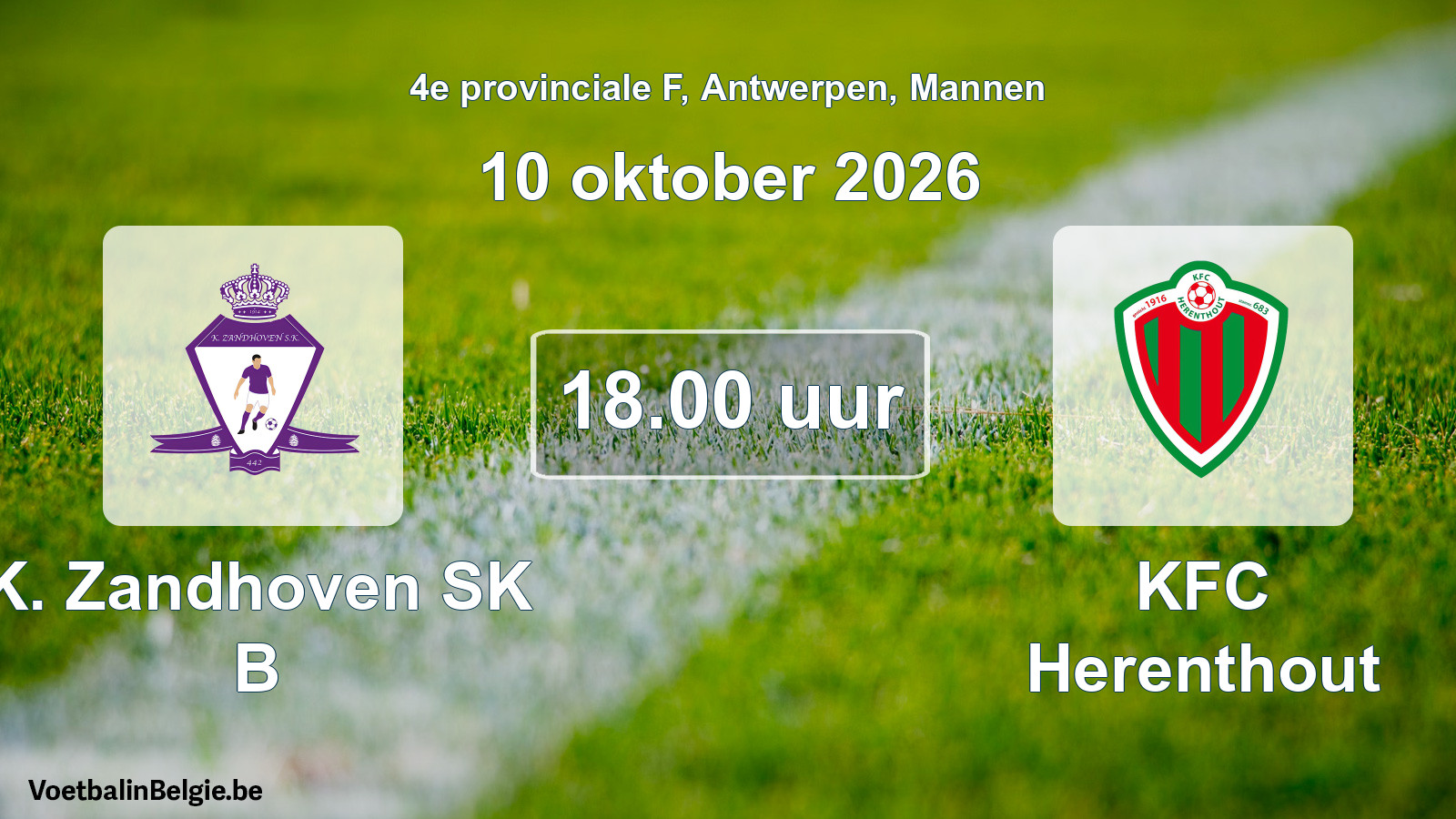 Geplande wedstrijd mannenvoetbal: K. Zandhoven SK B - KFC Herenthout (10 oktober 2026)