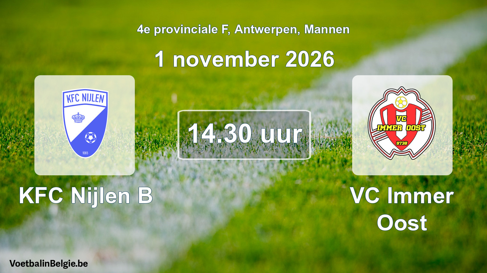 Geplande wedstrijd mannenvoetbal: KFC Nijlen B - VC Immer Oost (1 november 2026)