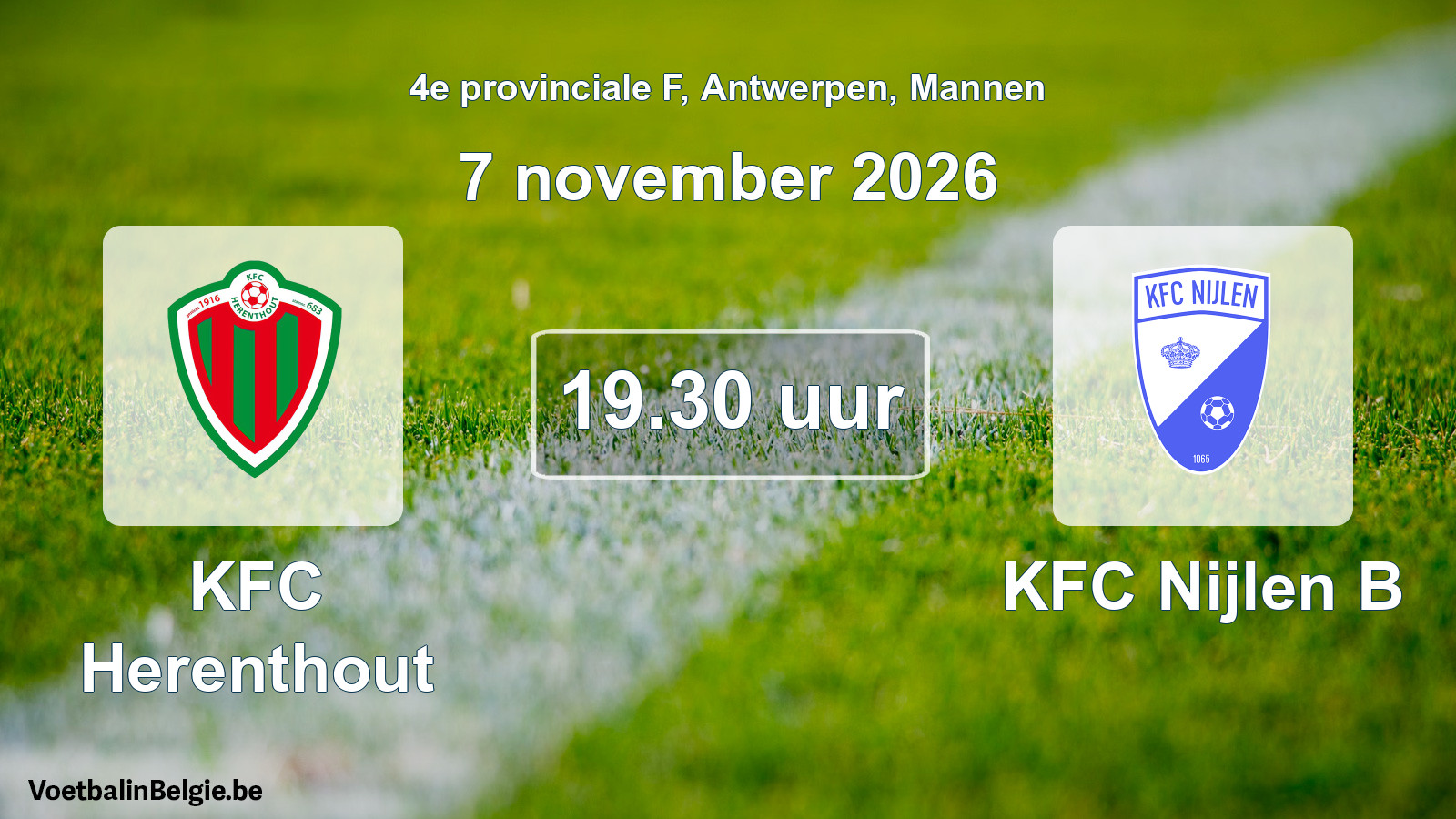 Geplande wedstrijd mannenvoetbal: KFC Herenthout - KFC Nijlen B (7 november 2026)