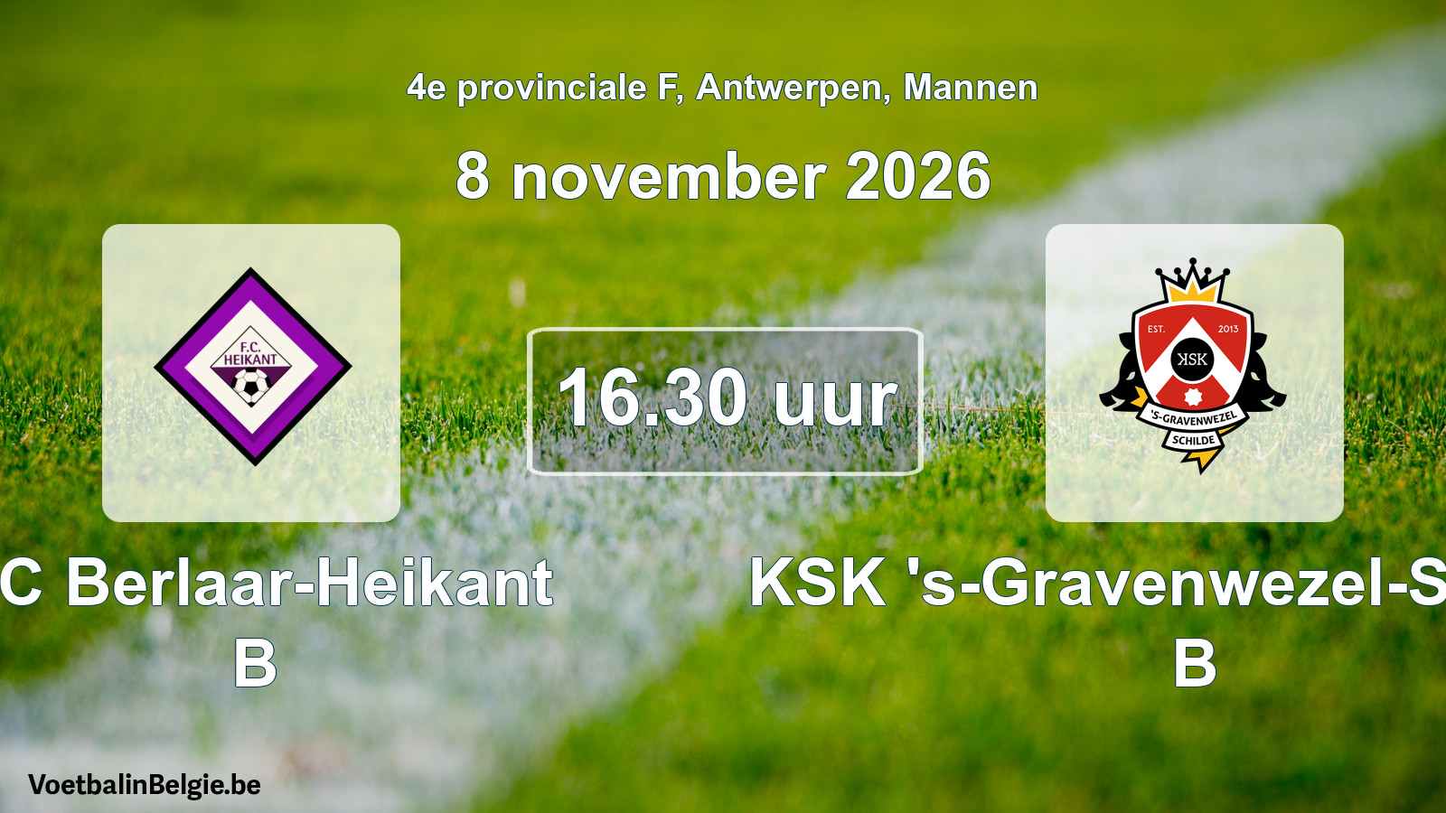 Geplande wedstrijd mannenvoetbal: FC Berlaar-Heikant B - KSK 's-Gravenwezel-Schilde B (8 november 2026)