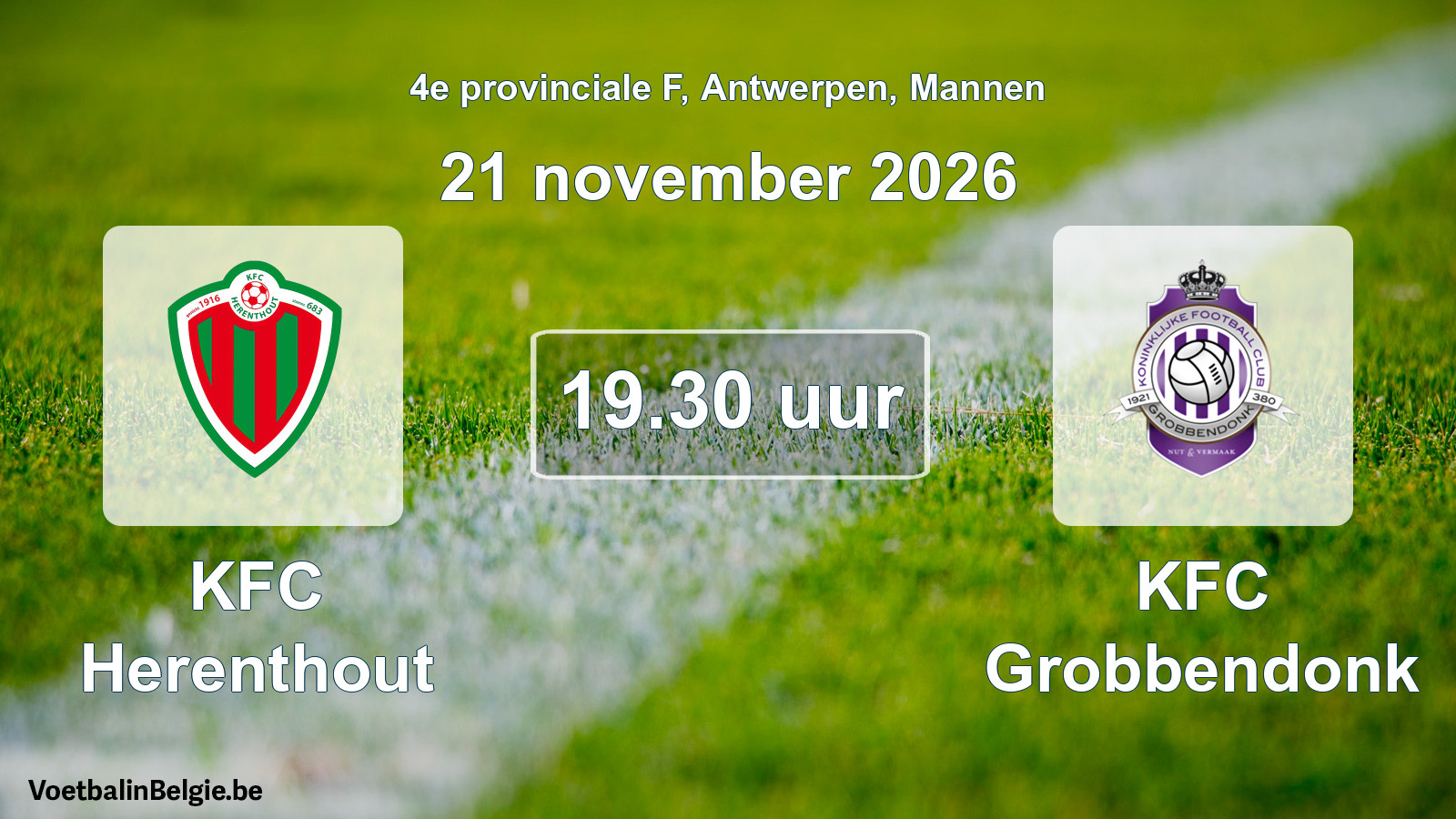 Geplande wedstrijd mannenvoetbal: KFC Herenthout - KFC Grobbendonk (21 november 2026)