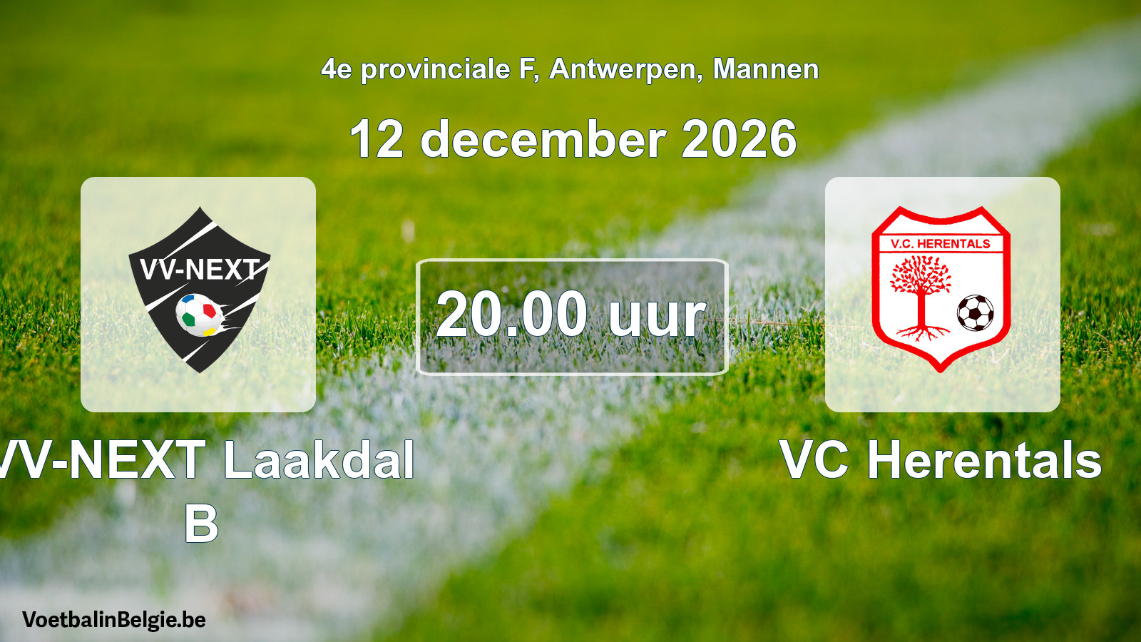 Geplande wedstrijd mannenvoetbal: VV-NEXT Laakdal B - VC Herentals (12 december 2026)