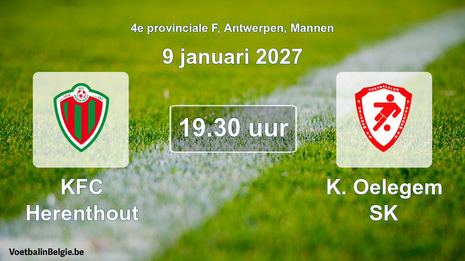 Geplande wedstrijd mannenvoetbal: KFC Herenthout - K. Oelegem SK (9 januari 2027)