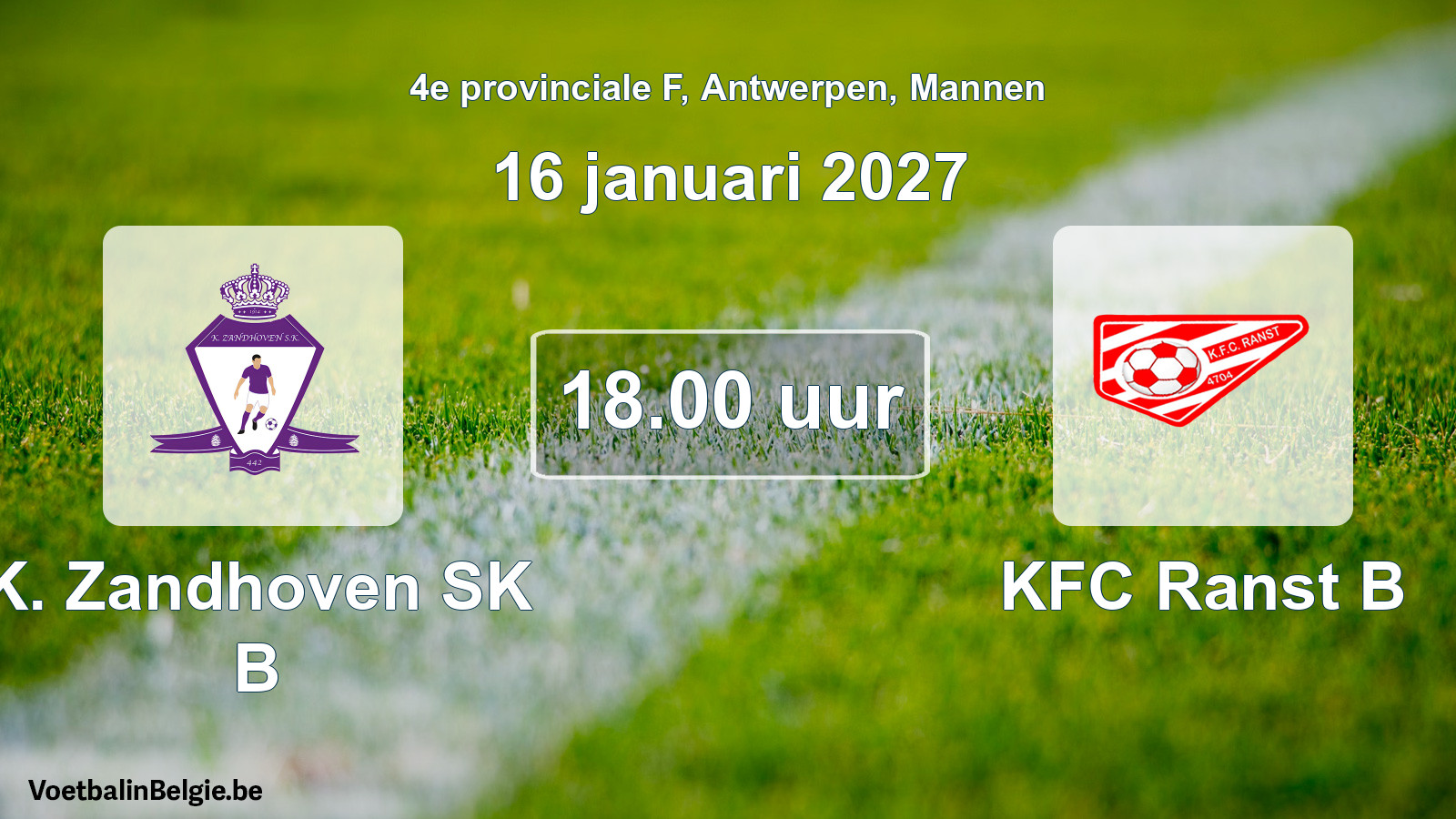 Geplande wedstrijd mannenvoetbal: K. Zandhoven SK B - KFC Ranst B (16 januari 2027)