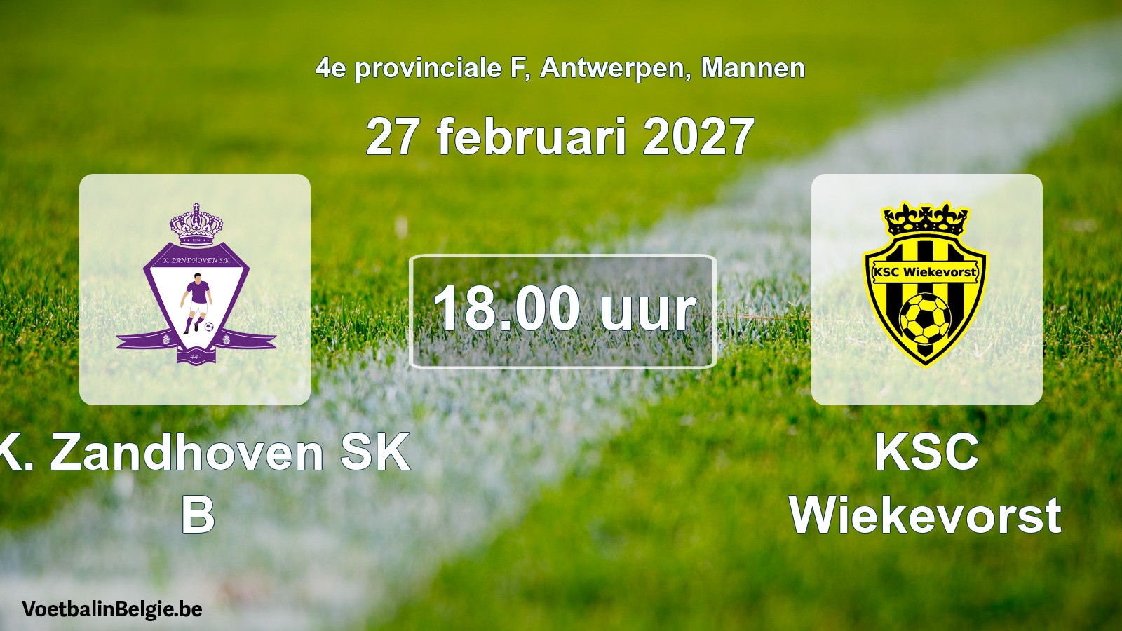 Geplande wedstrijd mannenvoetbal: K. Zandhoven SK B - KSC Wiekevorst (27 februari 2027)