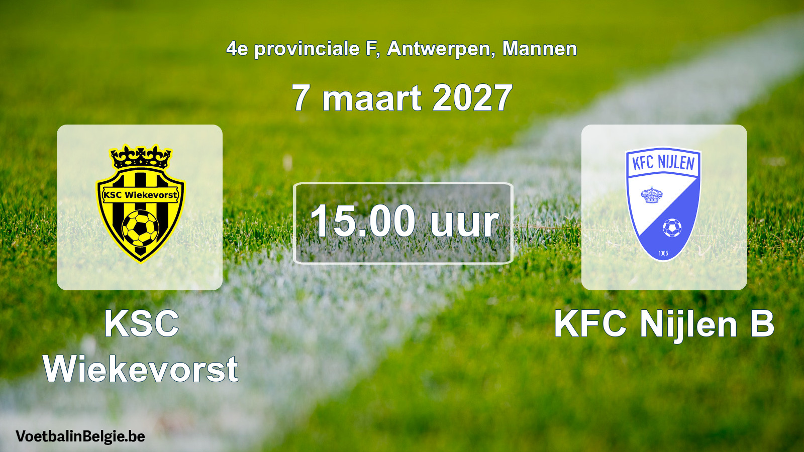 Geplande wedstrijd mannenvoetbal: KSC Wiekevorst - KFC Nijlen B (7 maart 2027)
