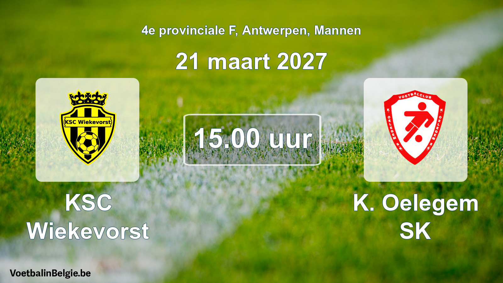 Geplande wedstrijd mannenvoetbal: KSC Wiekevorst - K. Oelegem SK (21 maart 2027)