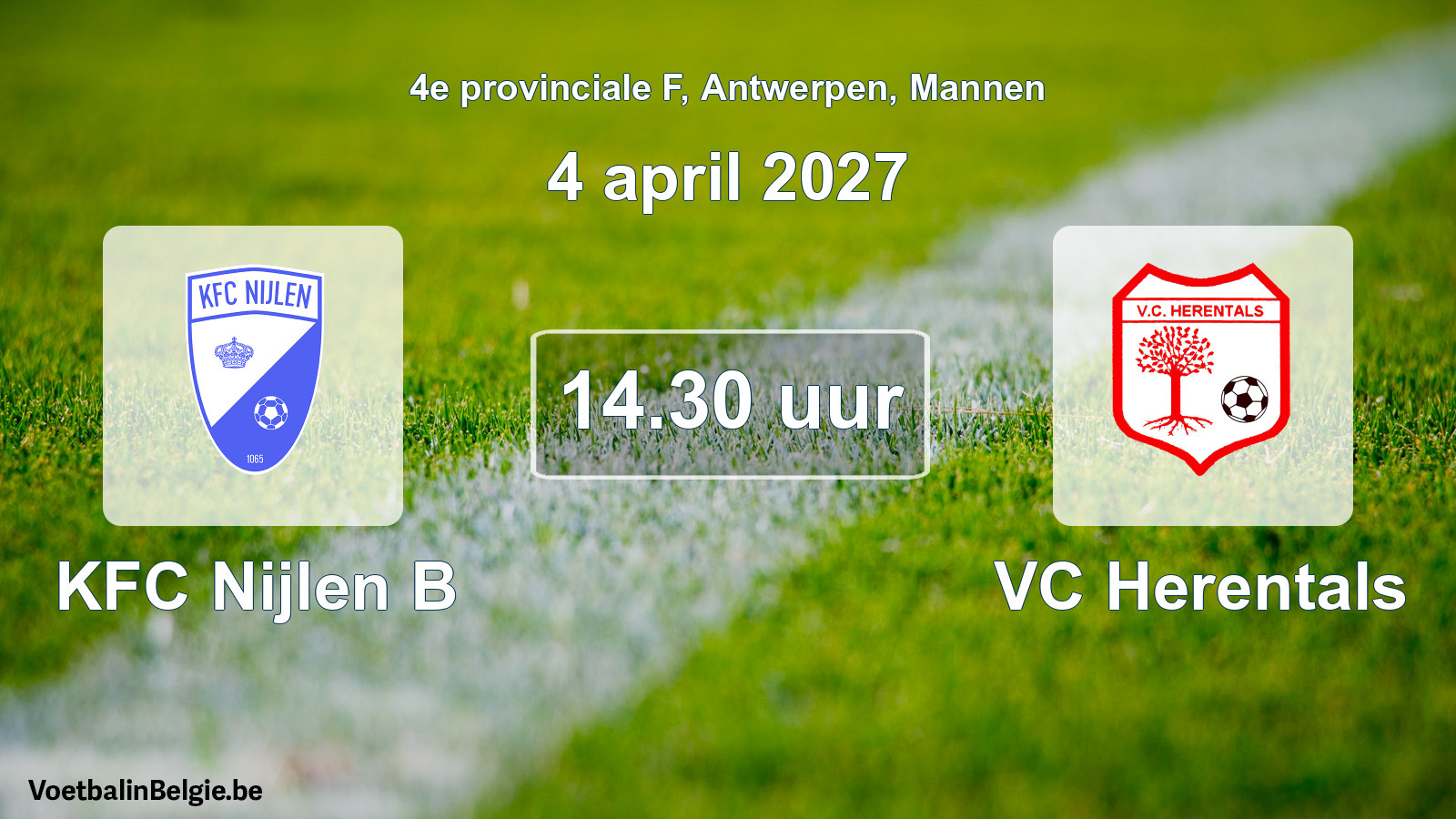 Geplande wedstrijd mannenvoetbal: KFC Nijlen B - VC Herentals (4 april 2027)