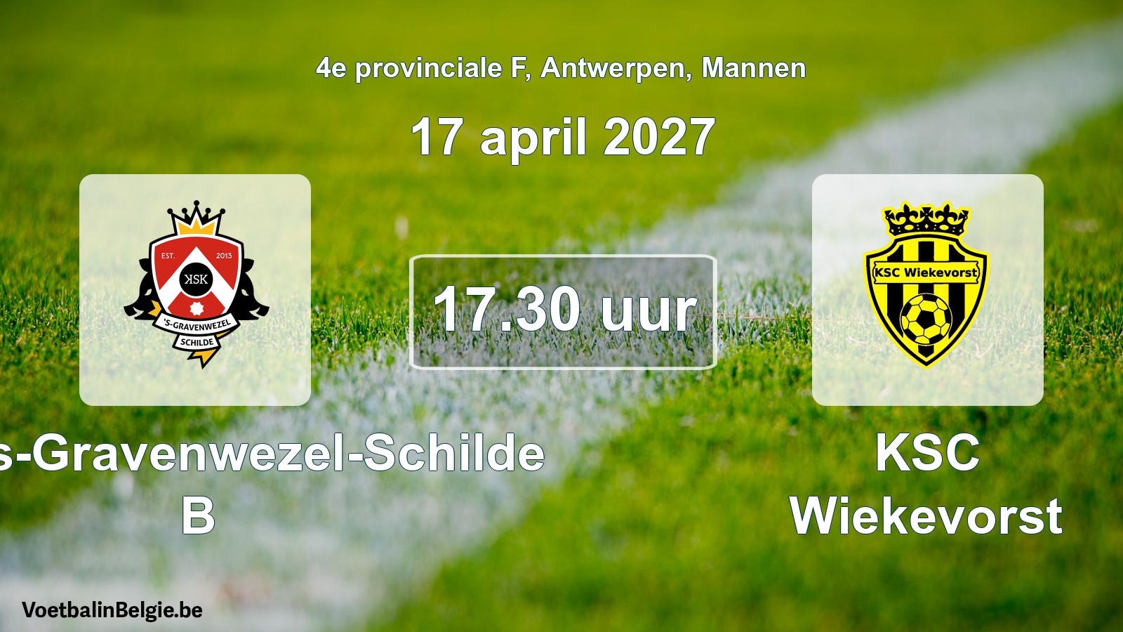 Geplande wedstrijd mannenvoetbal: KSK 's-Gravenwezel-Schilde B - KSC Wiekevorst (17 april 2027)
